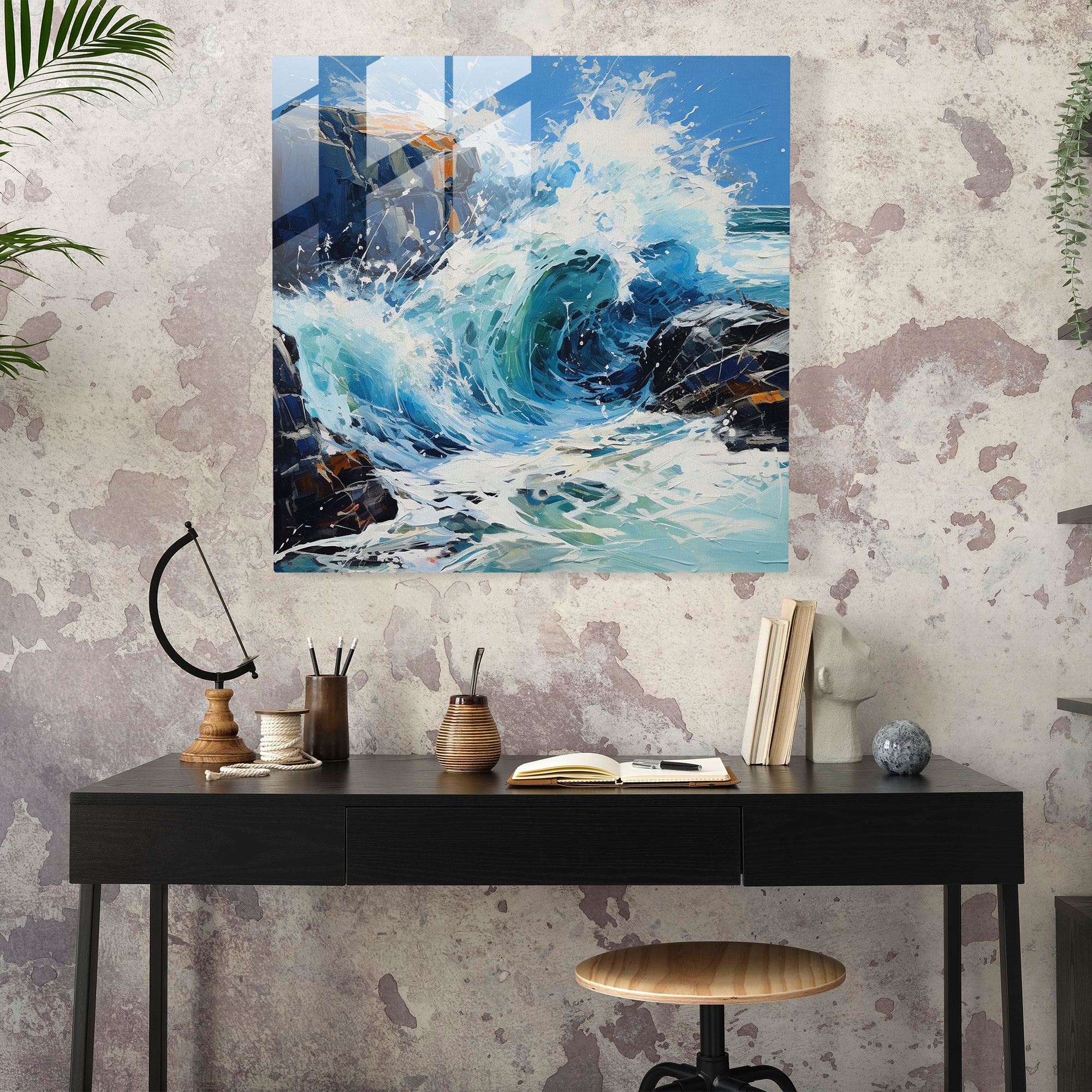 Seascape Glass Print - Bold Abstract Waves - Seascape, Energy, Modern Art, Abstract