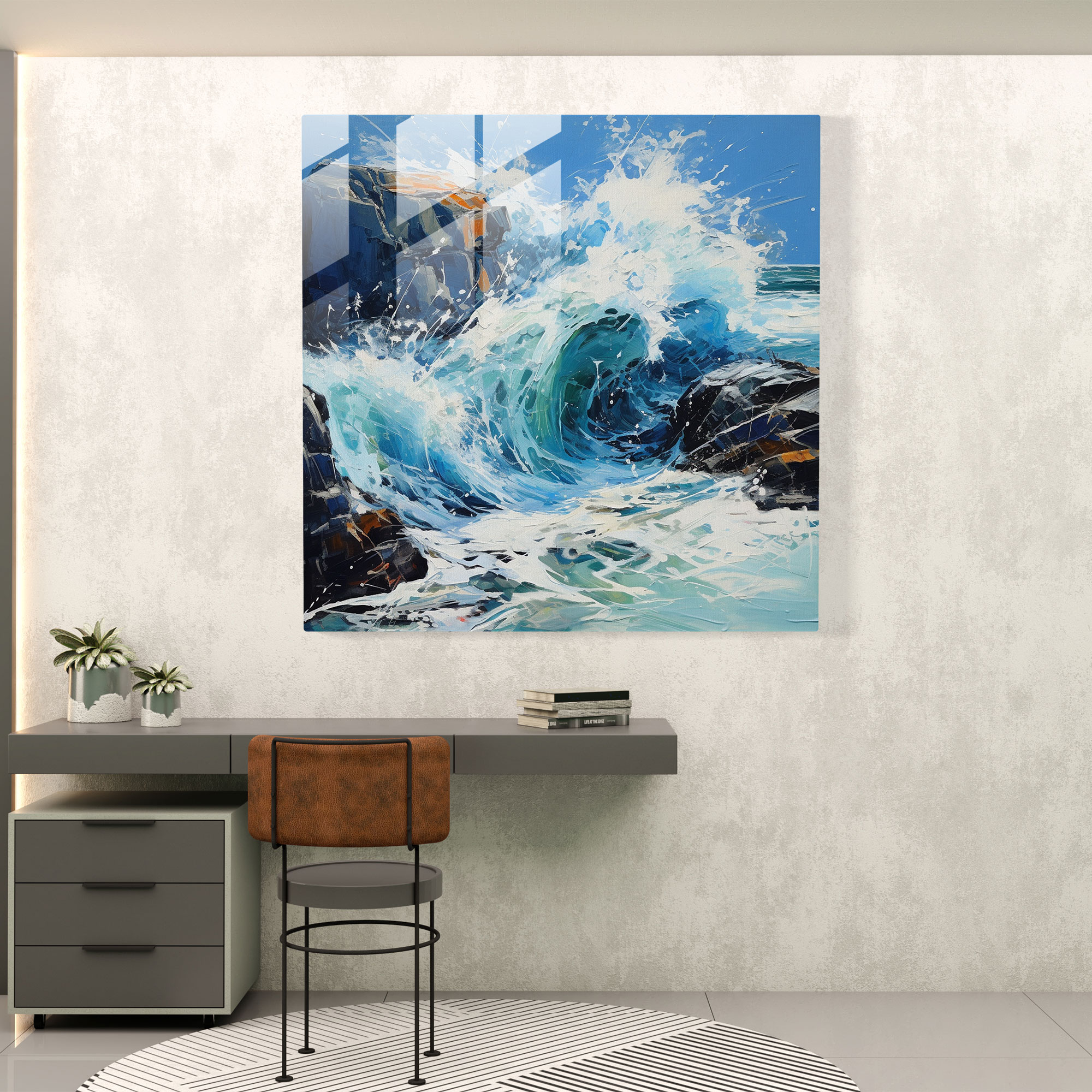 Seascape Glass Print - Bold Abstract Waves - Seascape, Energy, Modern Art, Abstract