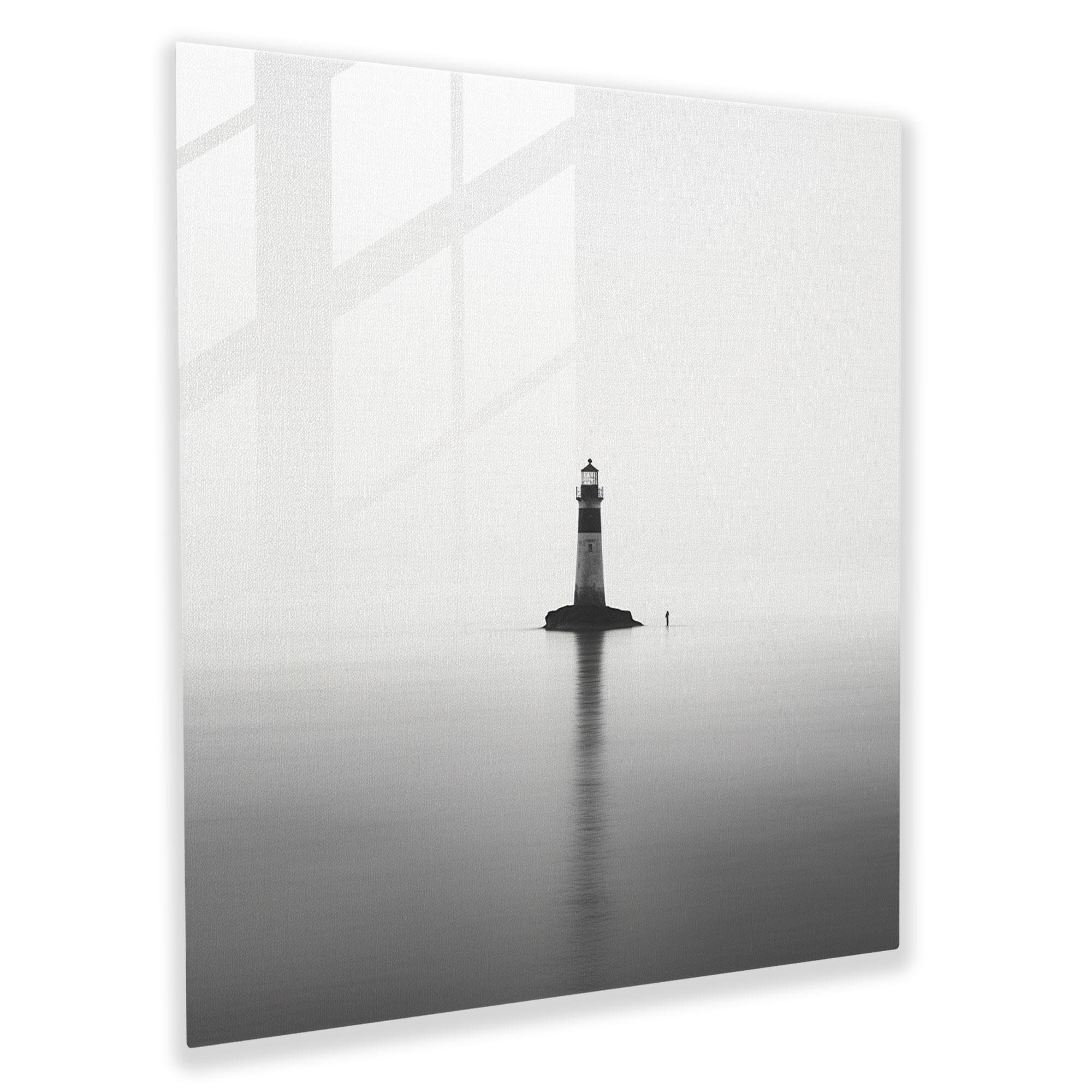 Deniz Manzaralı Cam Tablo - Minimalist Deniz Feneri - Deniz Manzarası Rehberlik Siyah Beyaz Fotoğraf