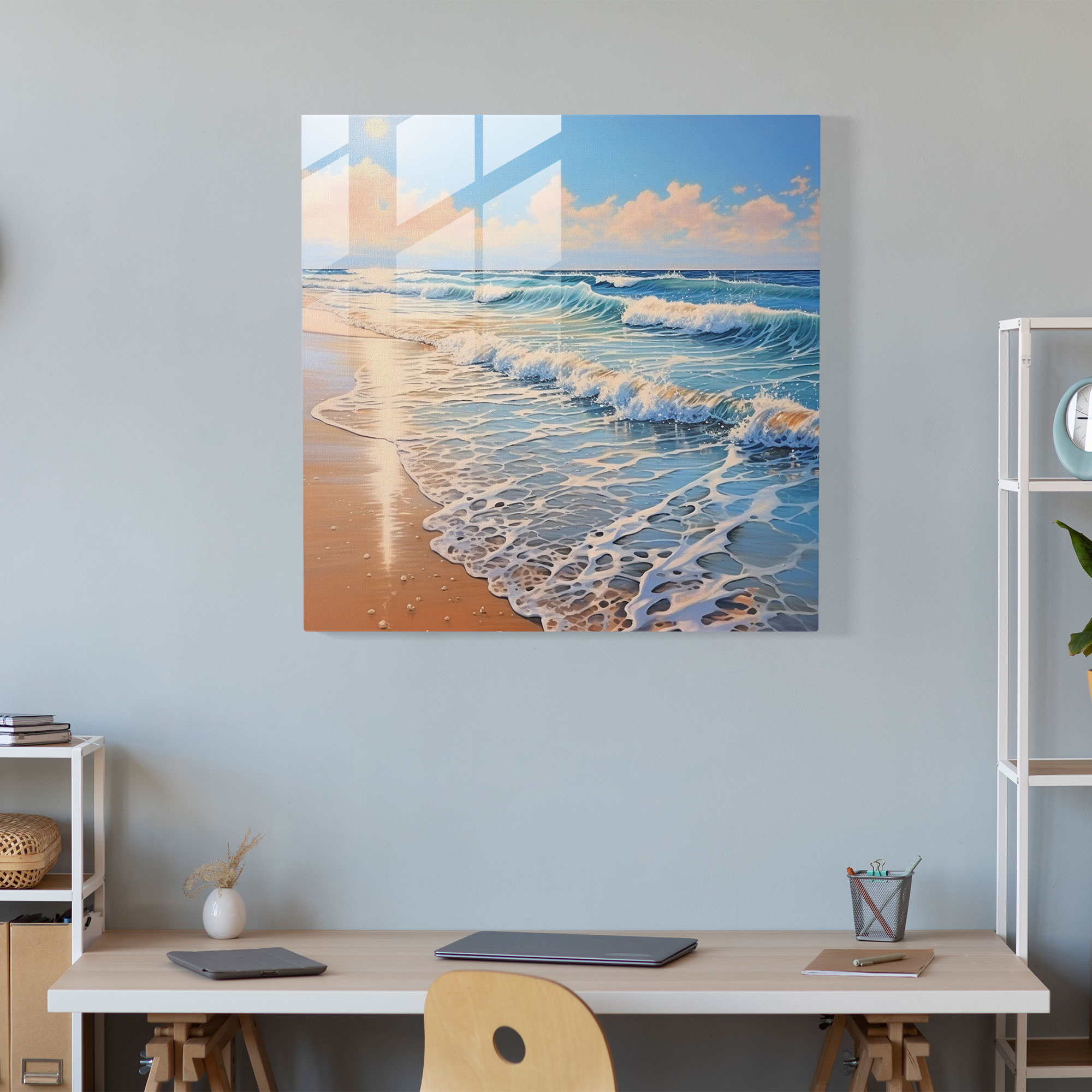 Seascape Glass Print - Realistic Beach Paradise - Seascape, Glass Art, Glass Print, Serenity