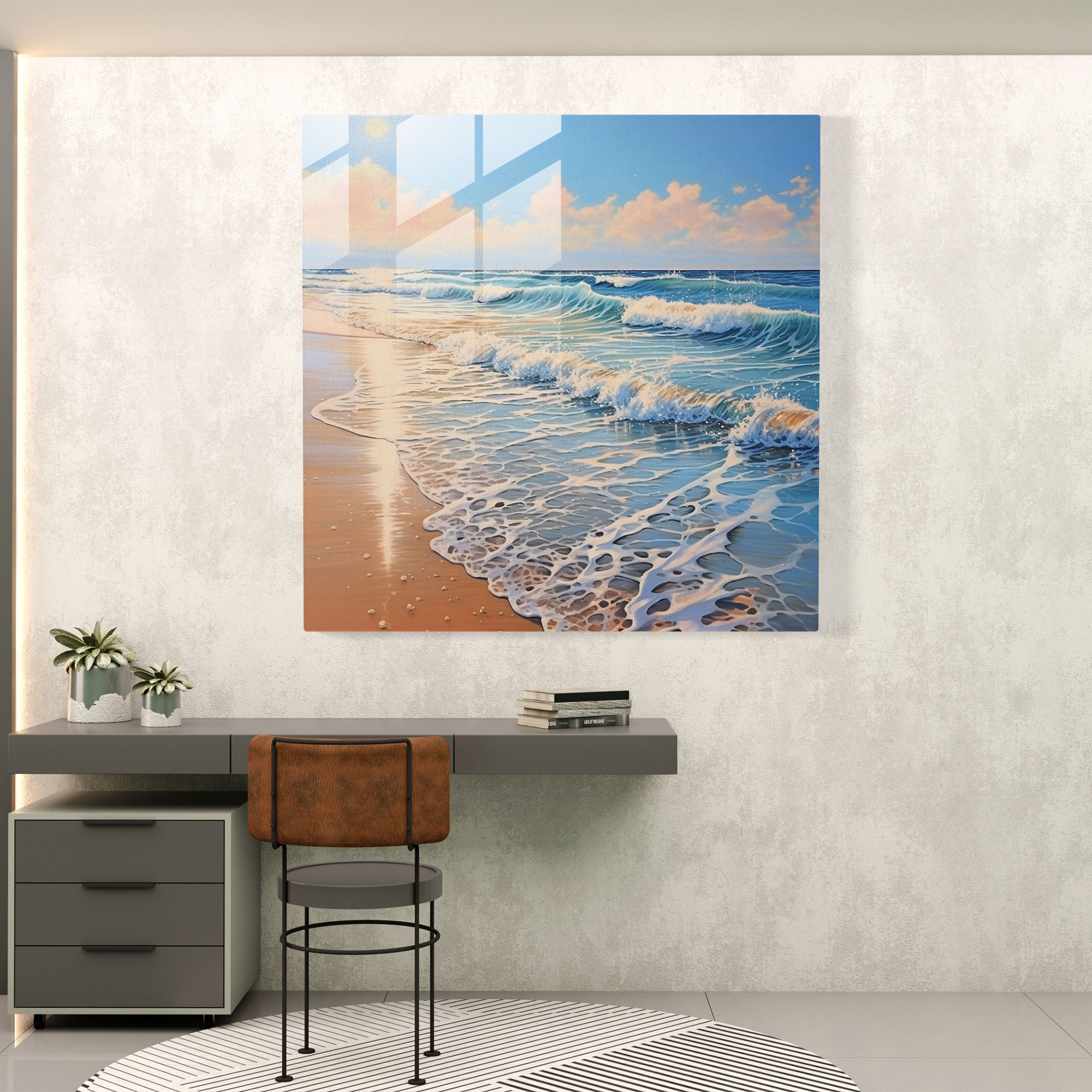 Seascape Glass Print - Realistic Beach Paradise - Seascape, Glass Art, Glass Print, Serenity