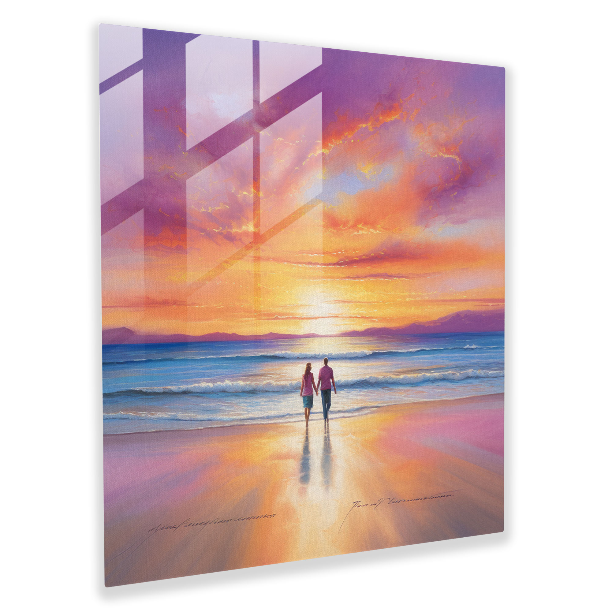 Seascape Glass Print - Romantic Beach Stroll - Seascape, Wall Decoration, Seascape, Romantic