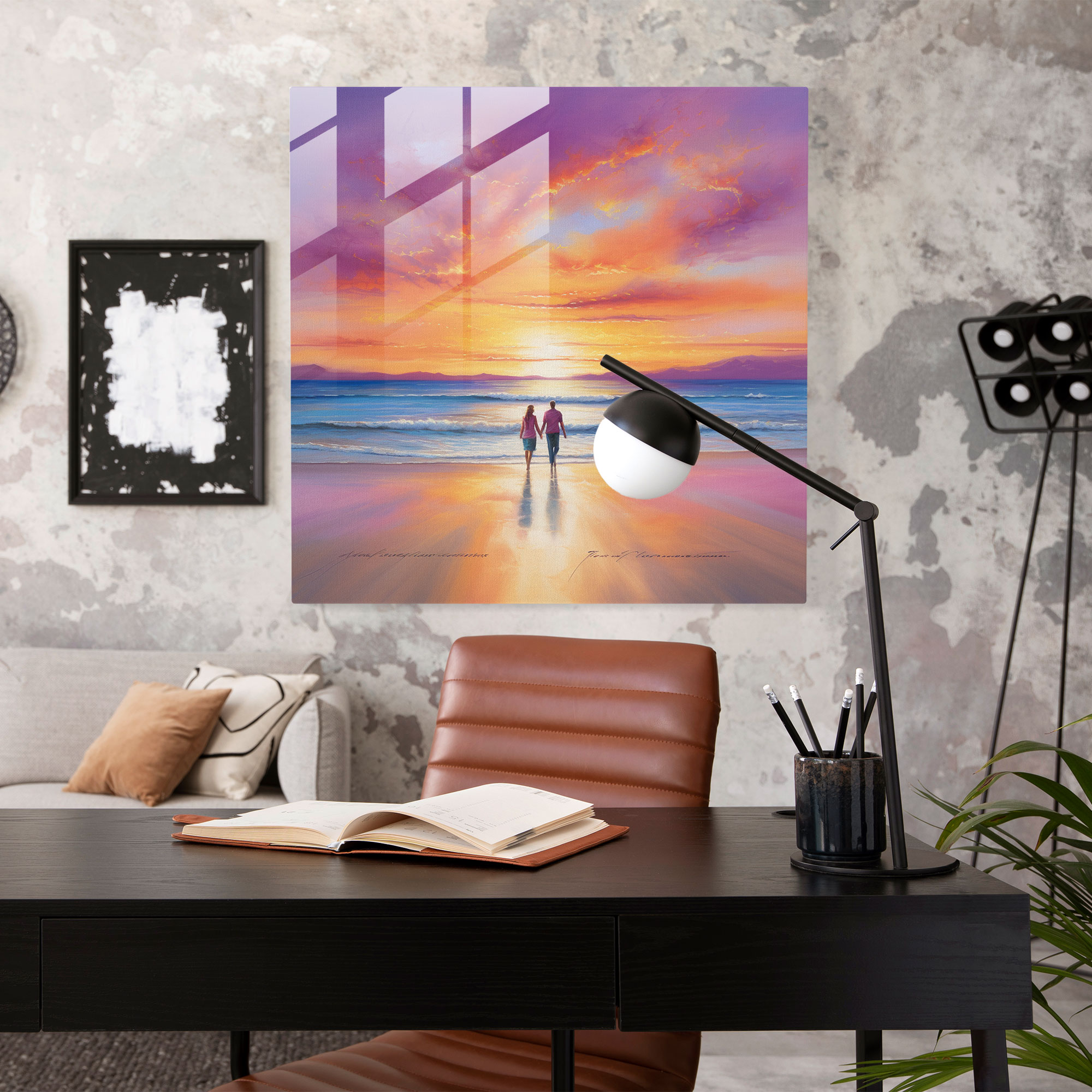Seascape Glass Print - Romantic Beach Stroll - Seascape, Wall Decoration, Seascape, Romantic