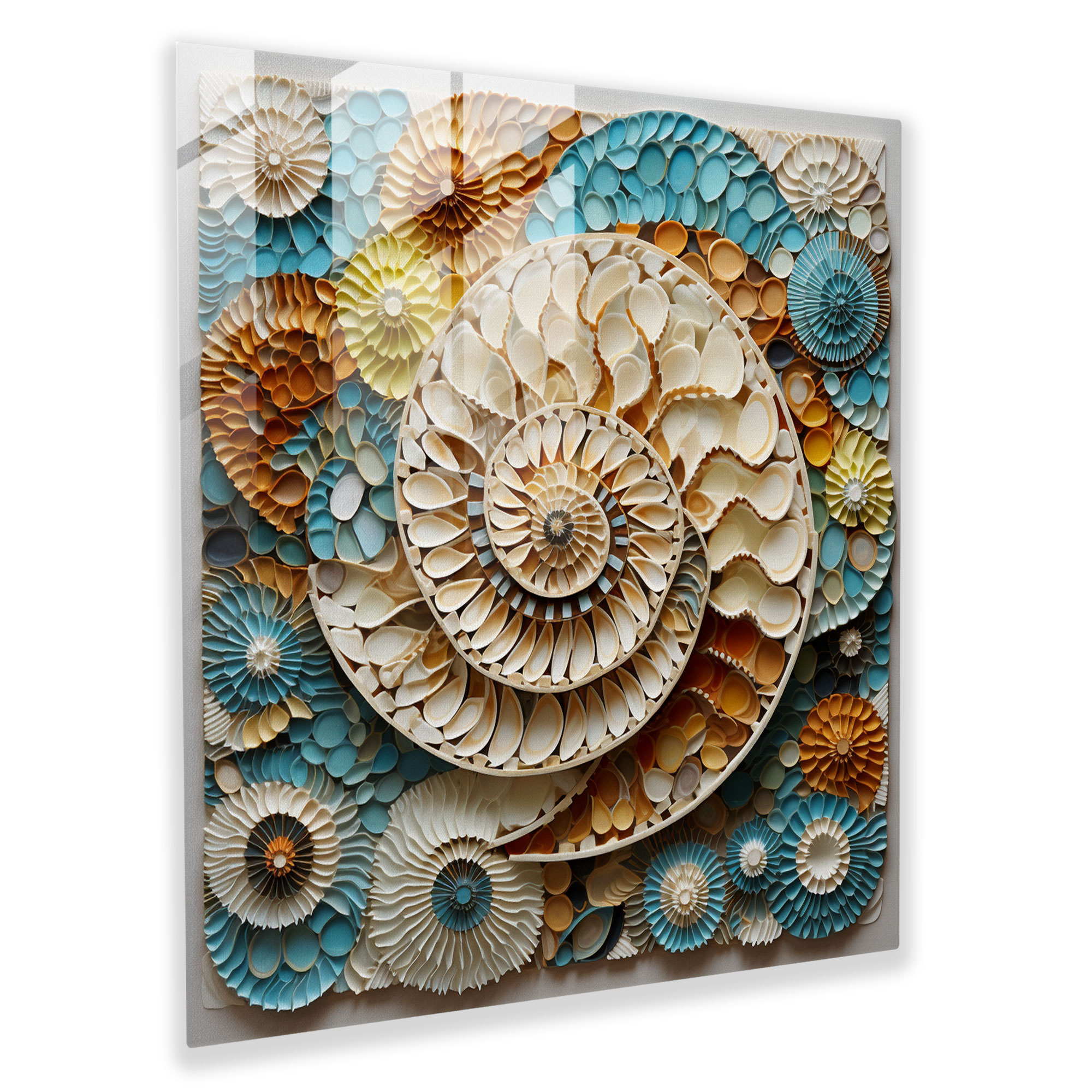 Seascape Glass Print - Geometric Seashell Mosaic - Seascape, Mosaic Artwork, Geometric, Modern Art