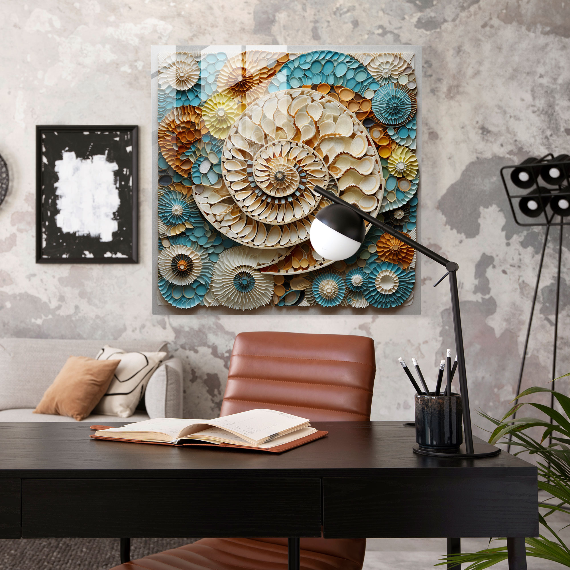 Seascape Glass Print - Geometric Seashell Mosaic - Seascape, Mosaic Artwork, Geometric, Modern Art