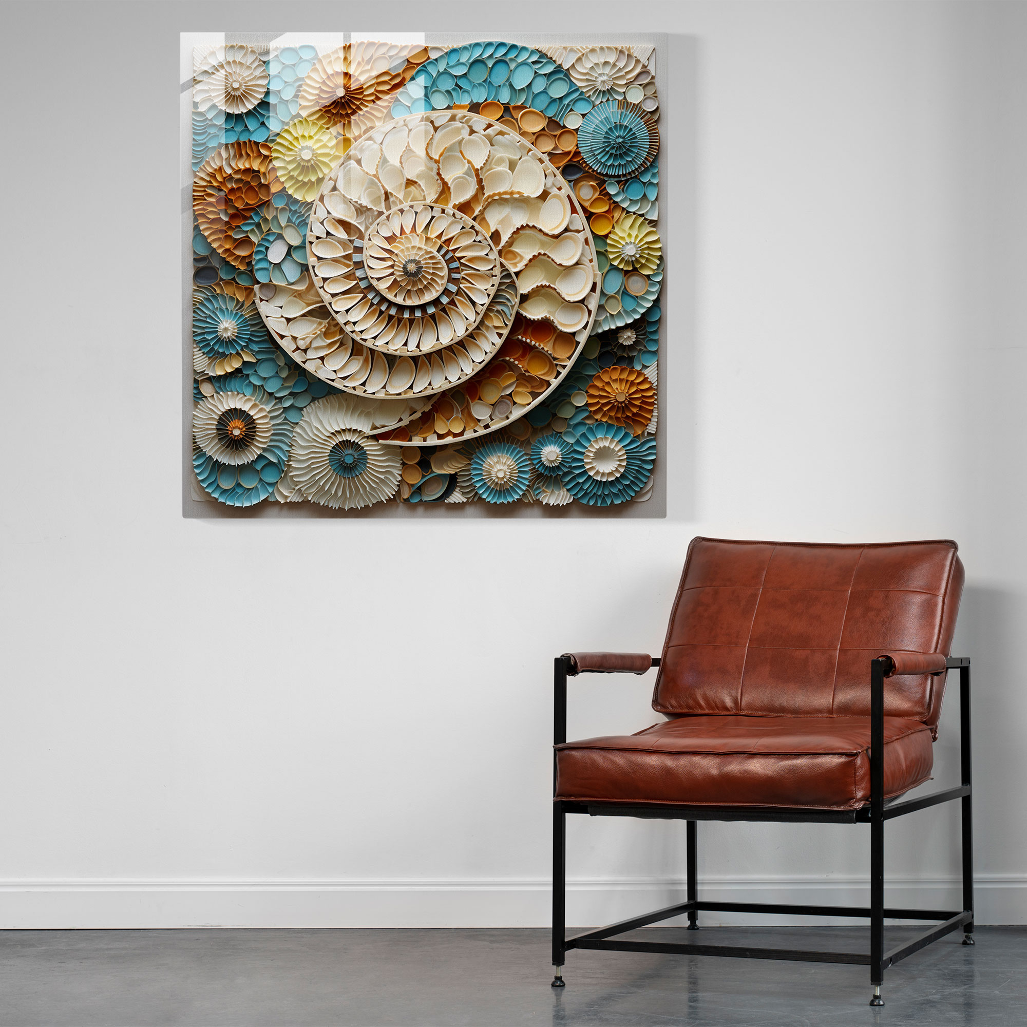 Seascape Glass Print - Geometric Seashell Mosaic - Seascape, Mosaic Artwork, Geometric, Modern Art