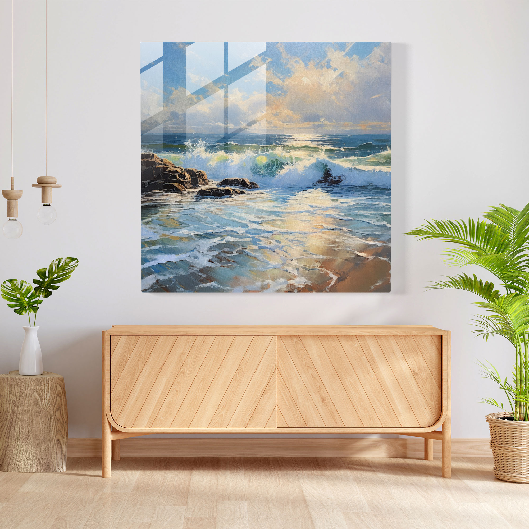 Play Of Light Seascape Glass Print - Seascape, Glass Art, Home Decoration, Play Of Light