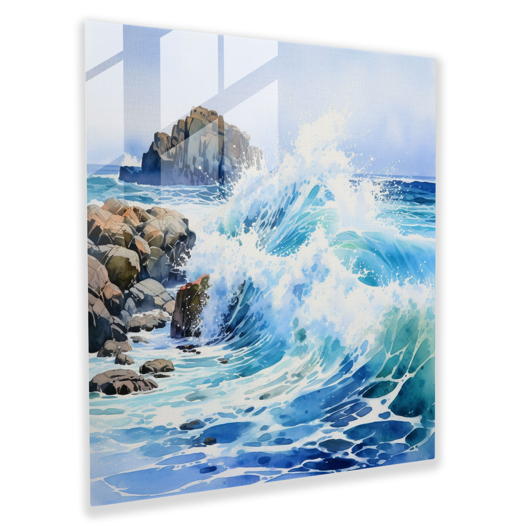 Breathtaking Seascape Glass Print - Seascape, Crashing Waves, Watercolor, Modern Art