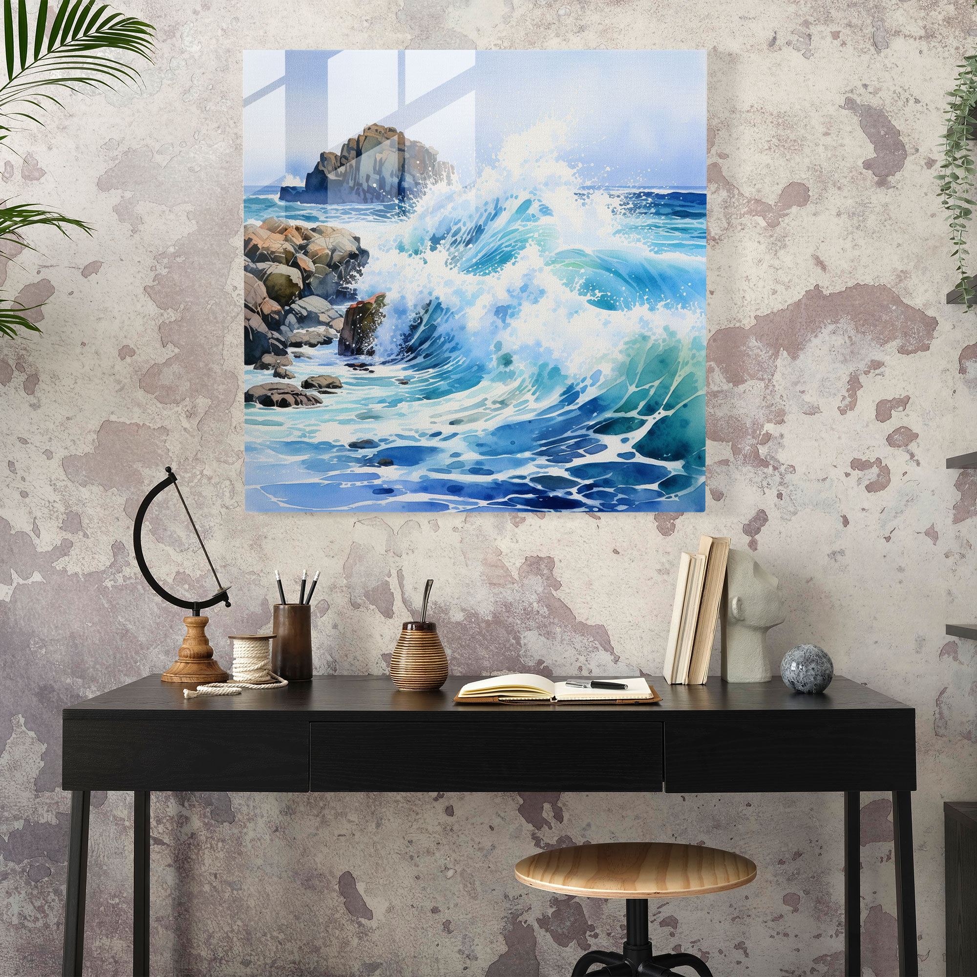 Breathtaking Seascape Glass Print - Seascape, Crashing Waves, Watercolor, Modern Art