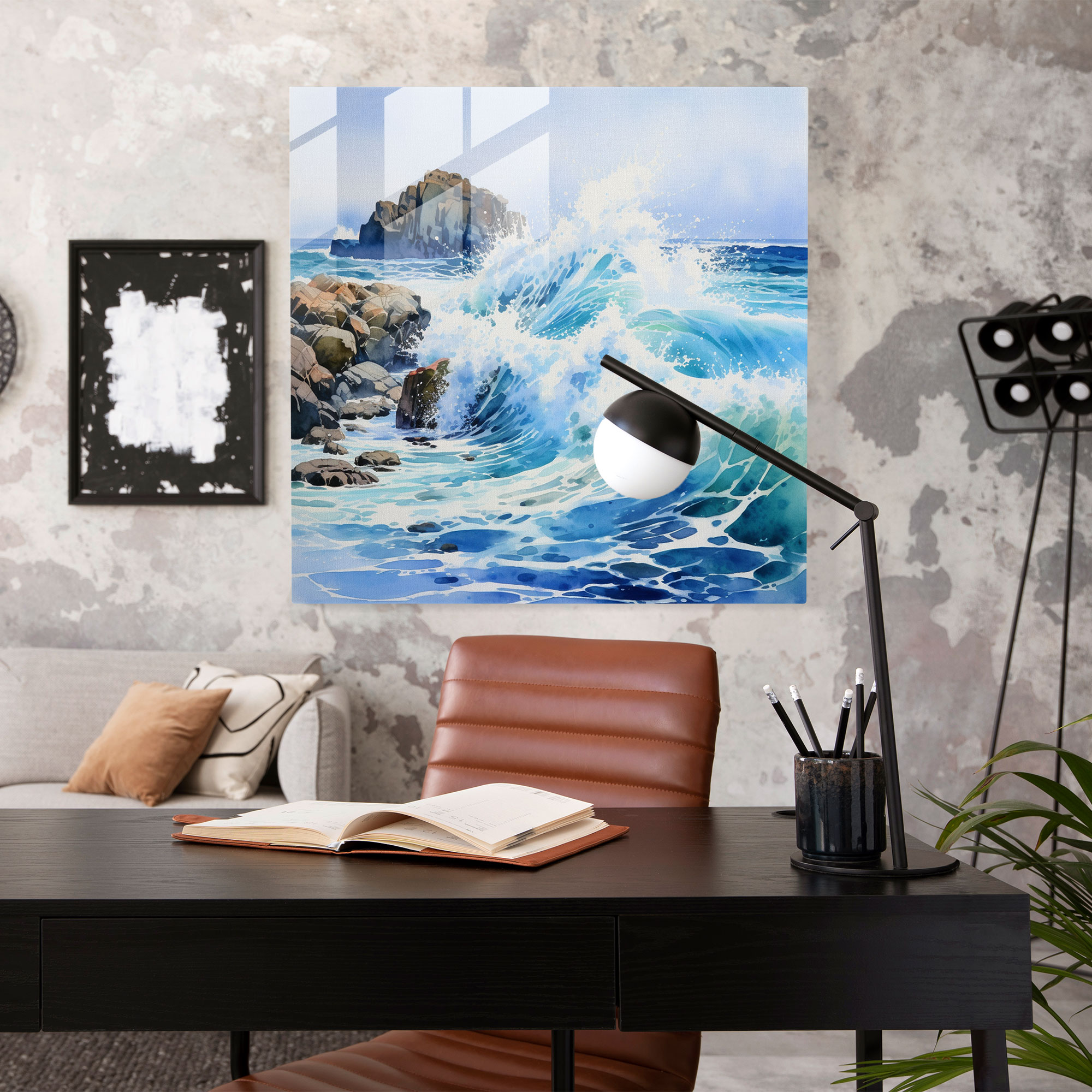 Breathtaking Seascape Glass Print - Seascape, Crashing Waves, Watercolor, Modern Art