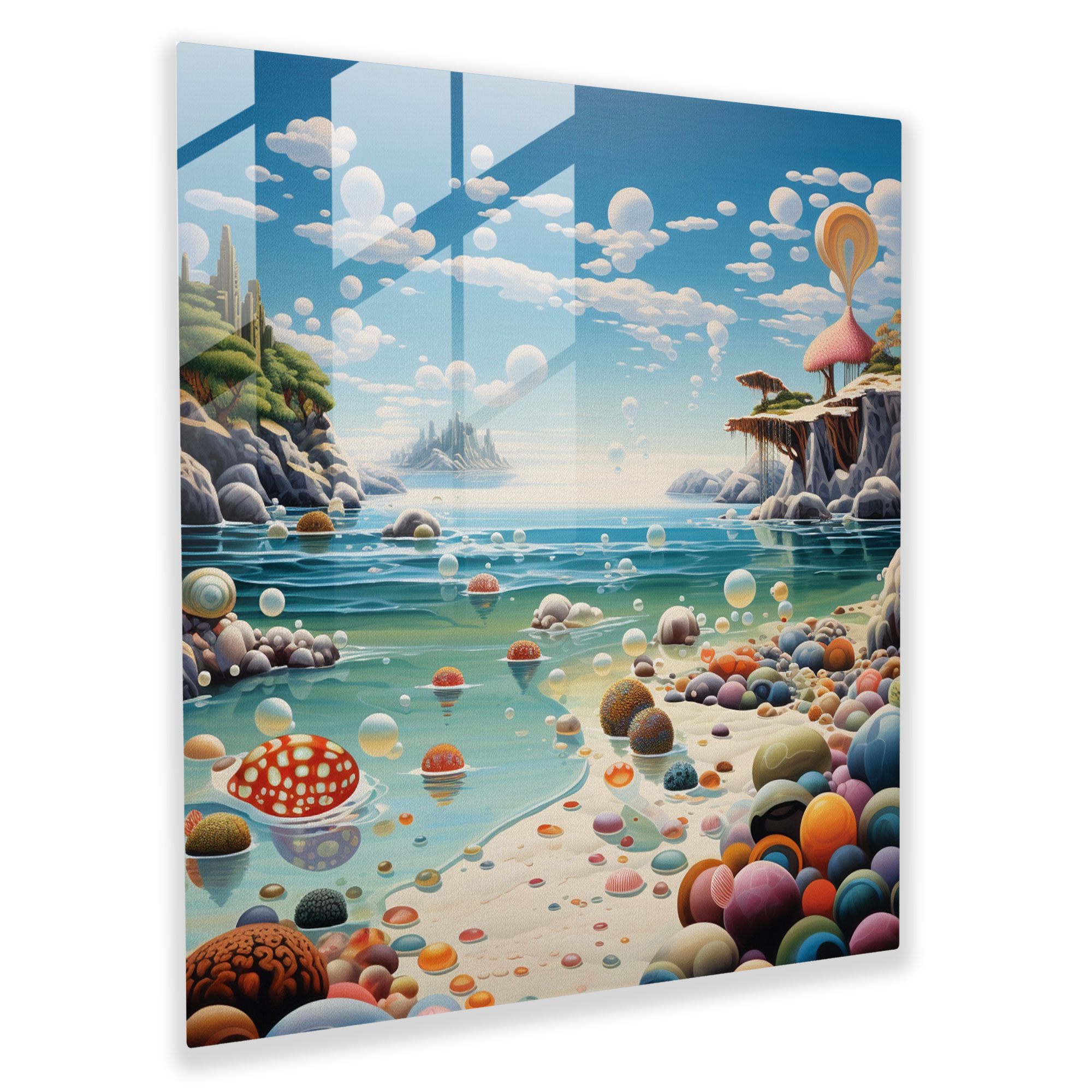 Whimsical Seascape Glass Print - Seascape, Glass Wall Art, Floating Objects, Surrealist