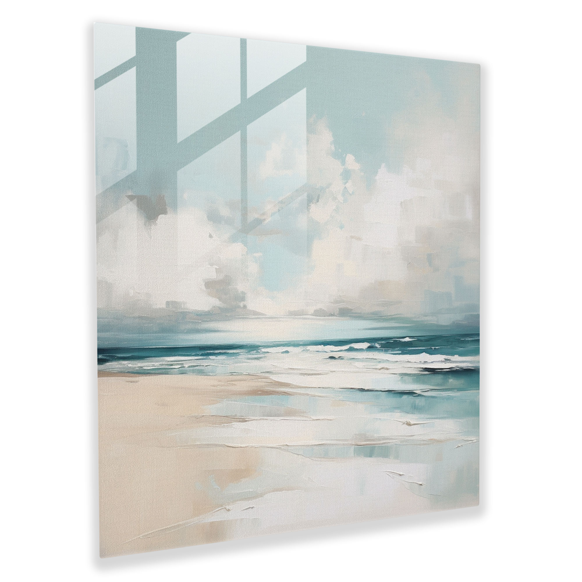 Minimalist Coastal Seascape Glass Print - Seascape, Serene Coastal Scene, Limited Color Palette, Calming Ambiance