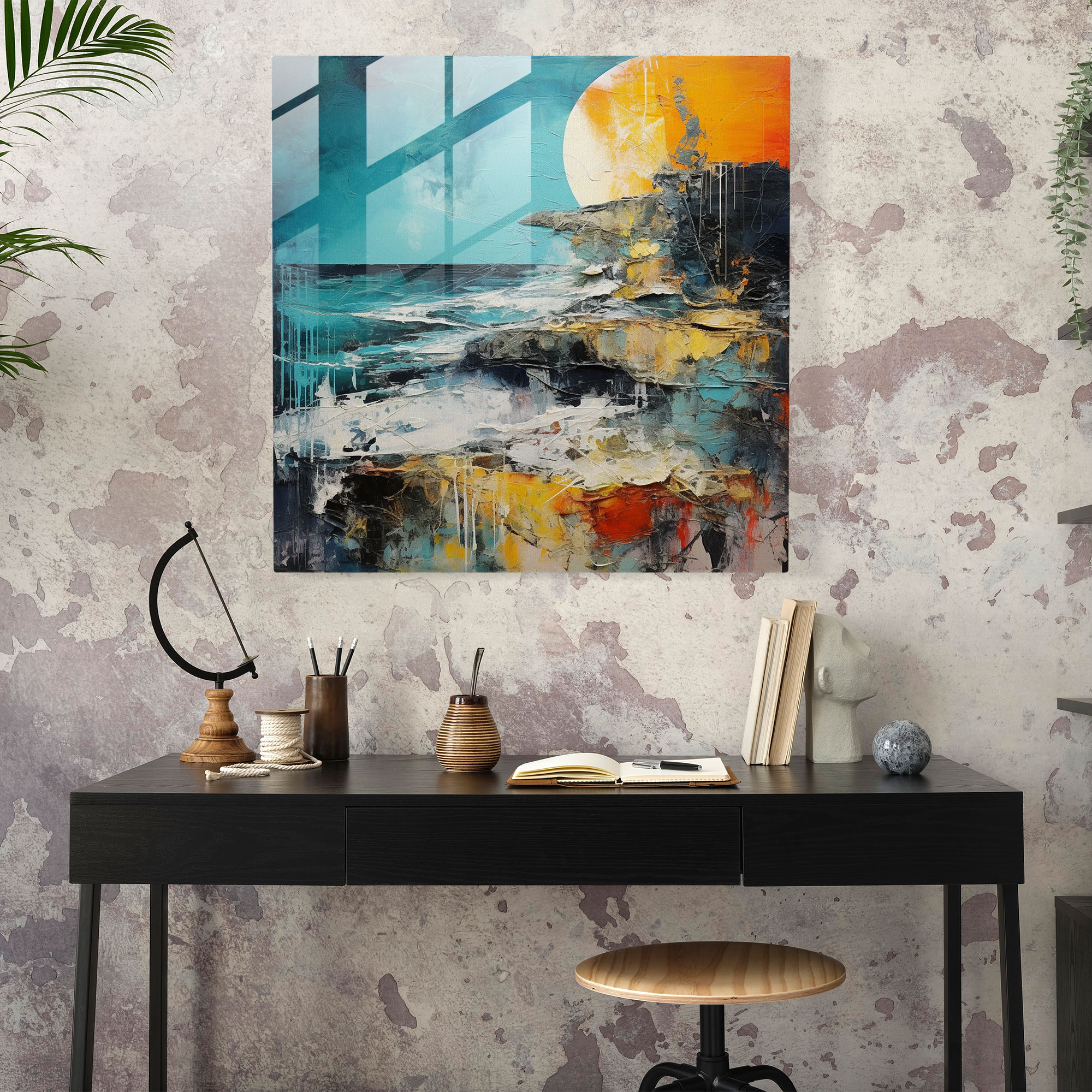 Mixed Media Seascape Glass Print - Seascape, Contemporary Artwork, Glass Print, Seascape
