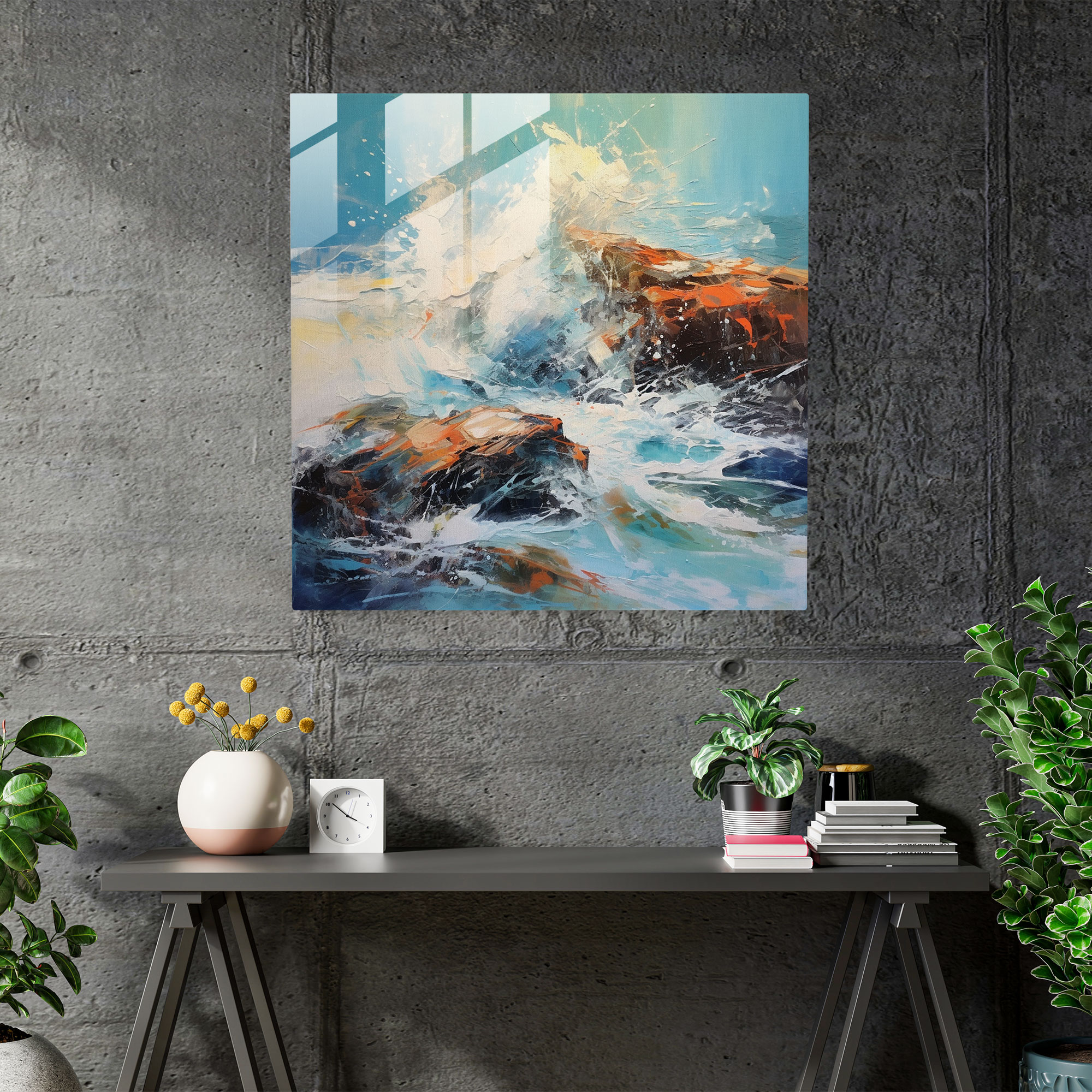 Seascape Glass Print - Abstract Acrylic Waves - Seascape, Home Decoration, Abstract Acrylic Waves, Glass Art