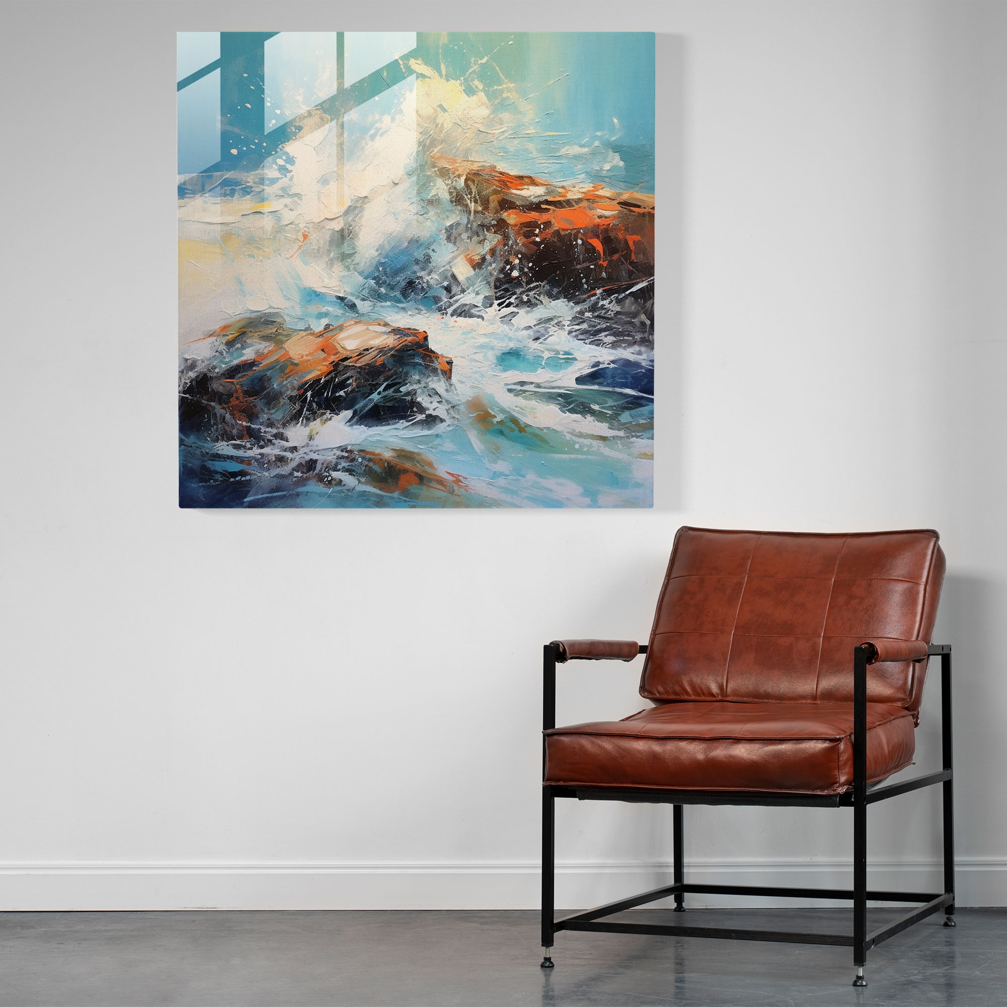 Seascape Glass Print - Abstract Acrylic Waves - Seascape, Home Decoration, Abstract Acrylic Waves, Glass Art