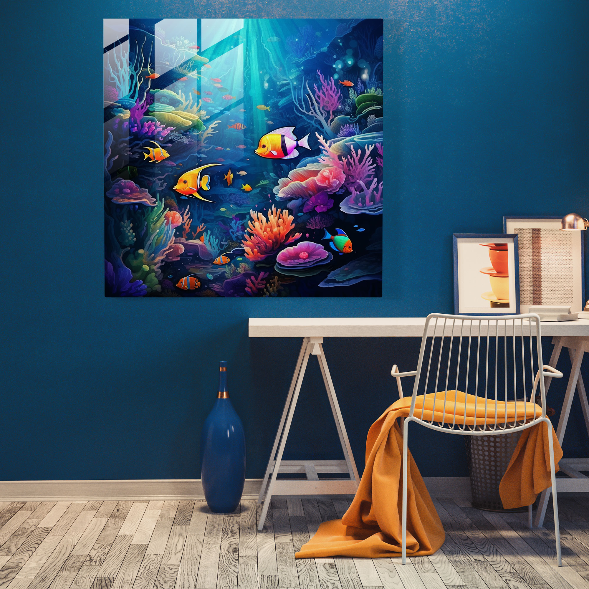 Seascape Glass Print - Enchanting Underwater - Seascape, Glass Wall Art, Digital Art Illustration, Modern Art