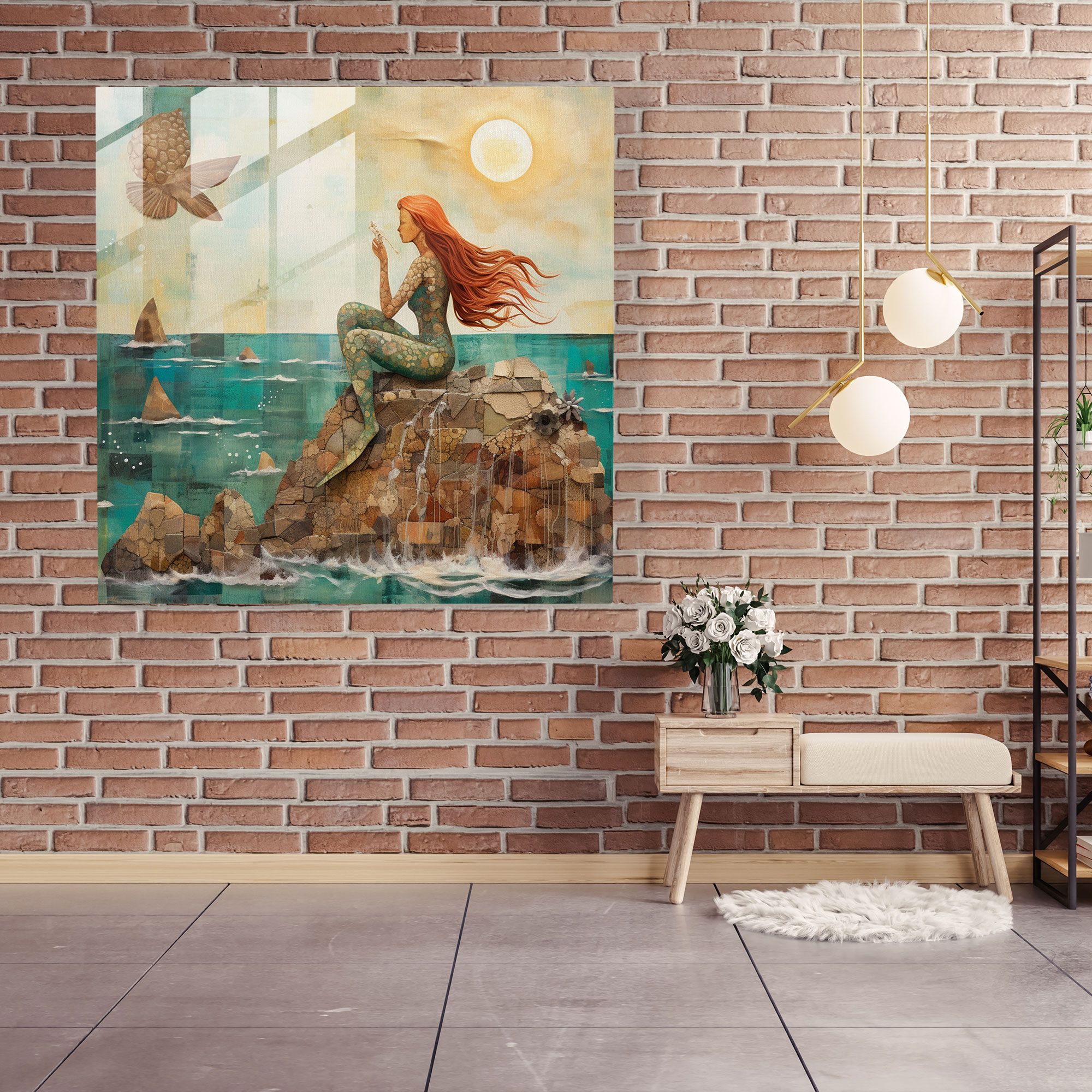 Seascape Glass Print - Playful Mermaid - Seascape, Wall Decoration, Playful Mermaid, Glass Art