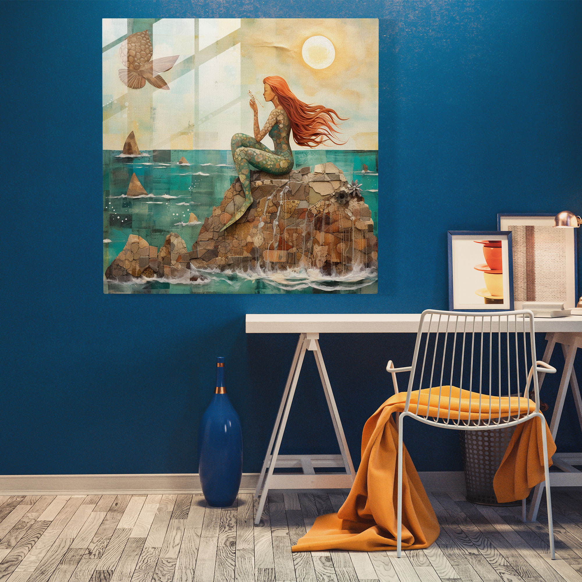 Seascape Glass Print - Playful Mermaid - Seascape, Wall Decoration, Playful Mermaid, Glass Art