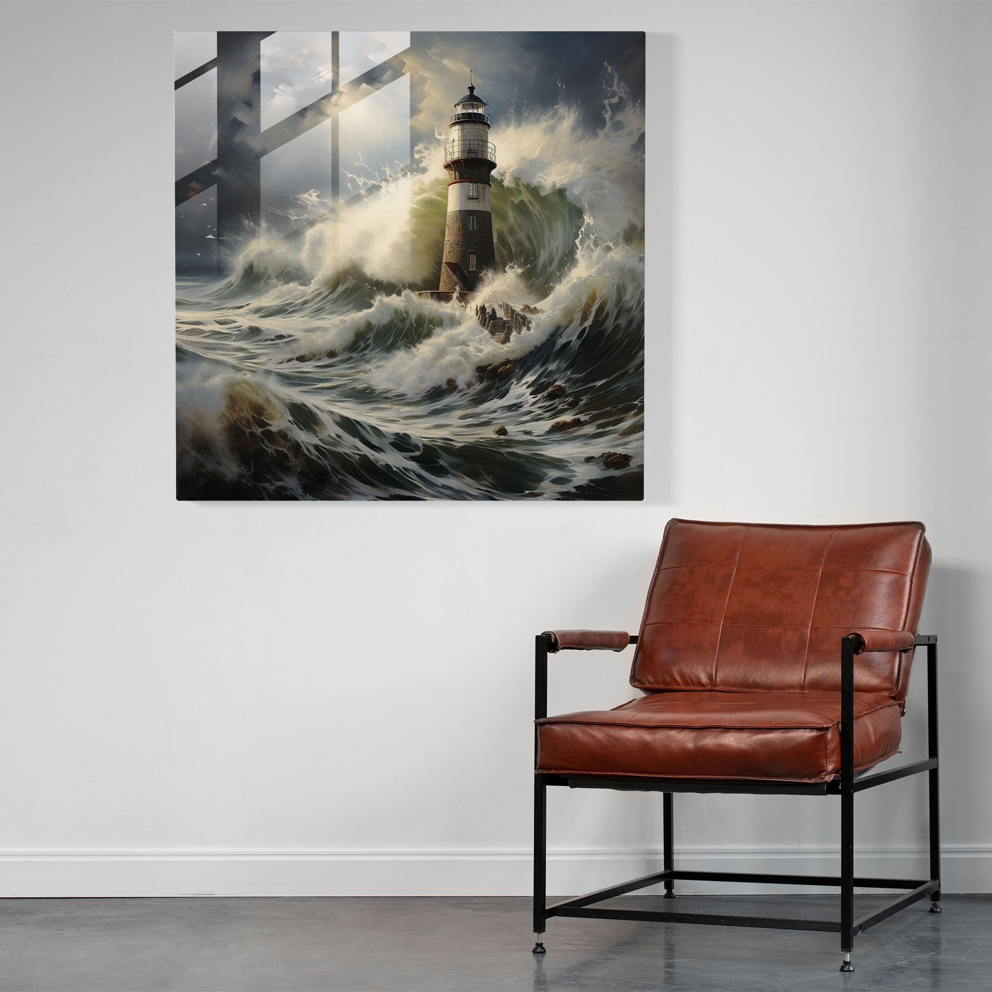 Seascape Glass Print - Majestic Lighthouse - Seascape, Glass Art, Seascape, Realistic Oil Painting