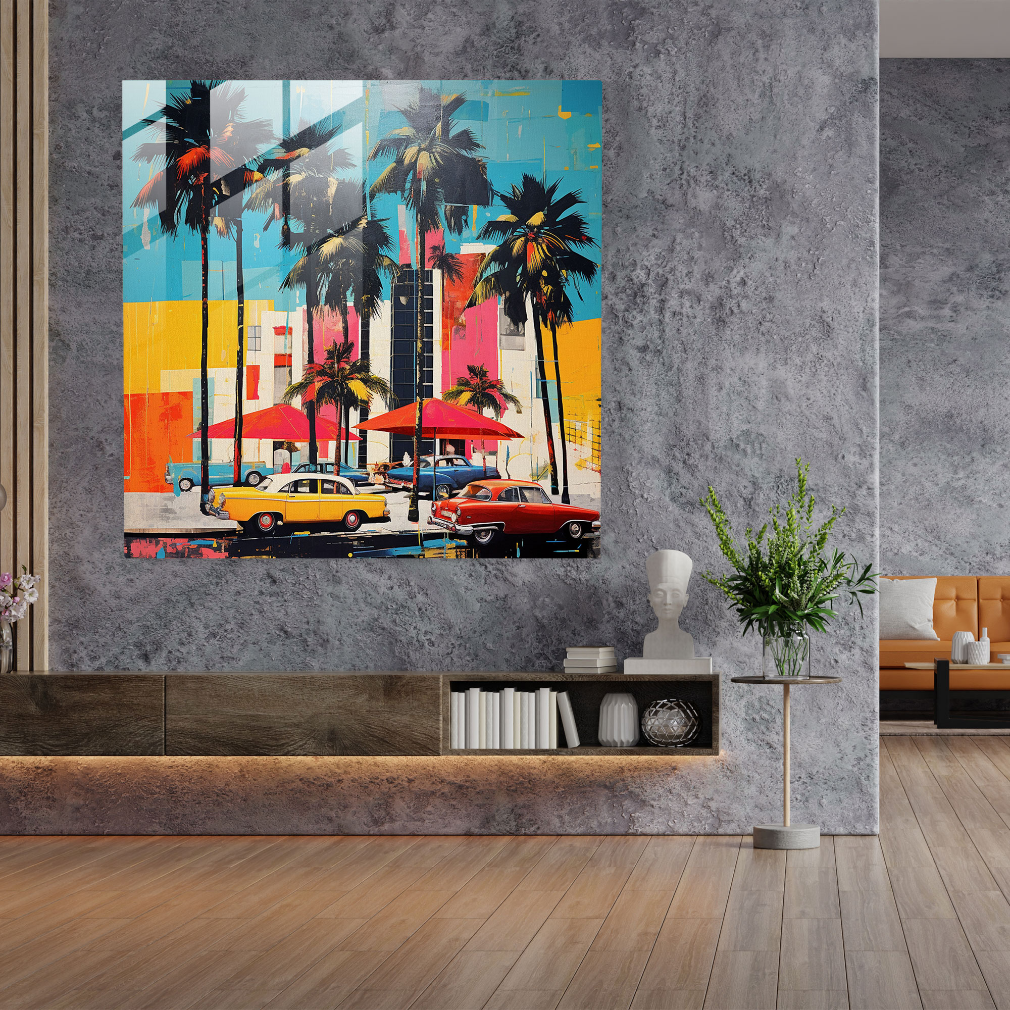 Seascape Glass Print - Retro Paradise - Seascape, Retro Paradise, Modern Art, Glass Art