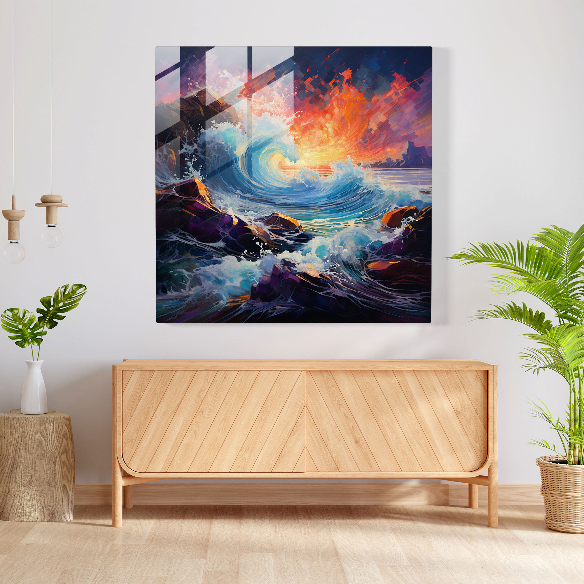 Seascape Abstract Glass Print - Seascape, Abstract Oil Painting, Glass Print, Glass Wall Art