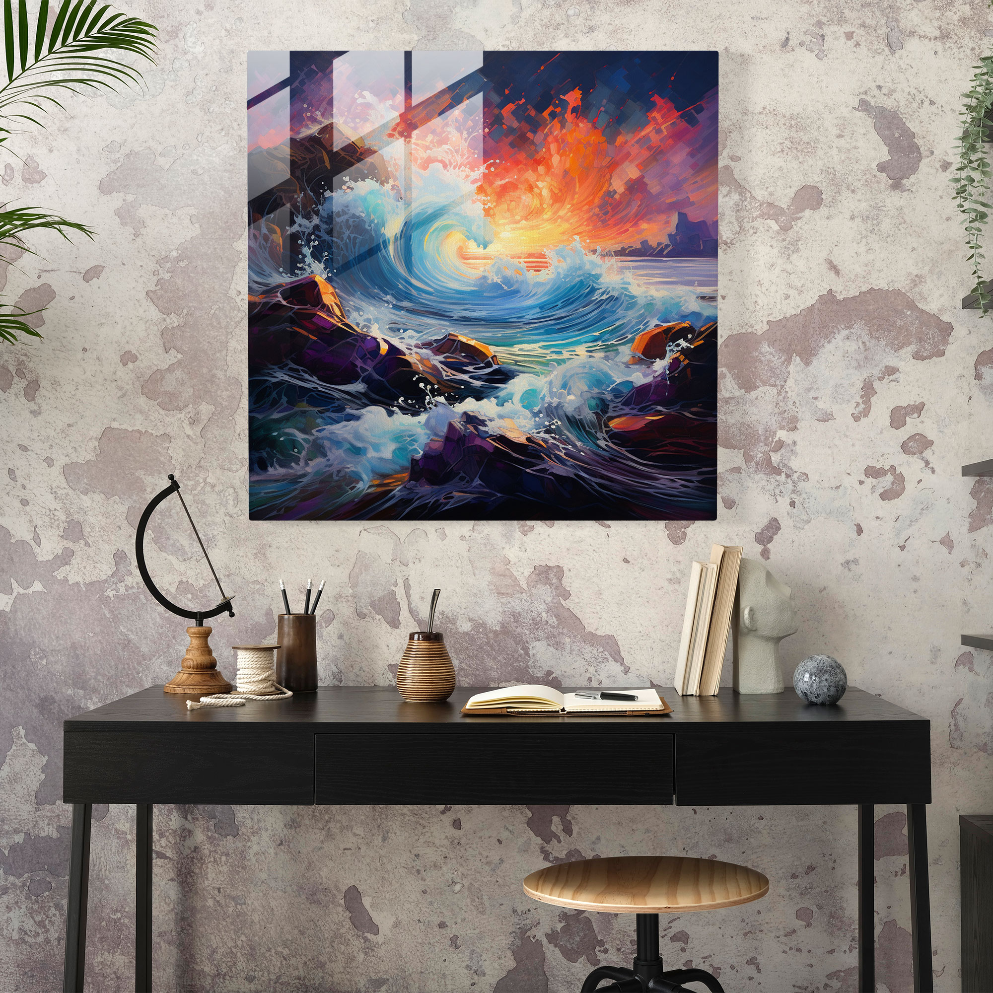Seascape Abstract Glass Print - Seascape, Abstract Oil Painting, Glass Print, Glass Wall Art