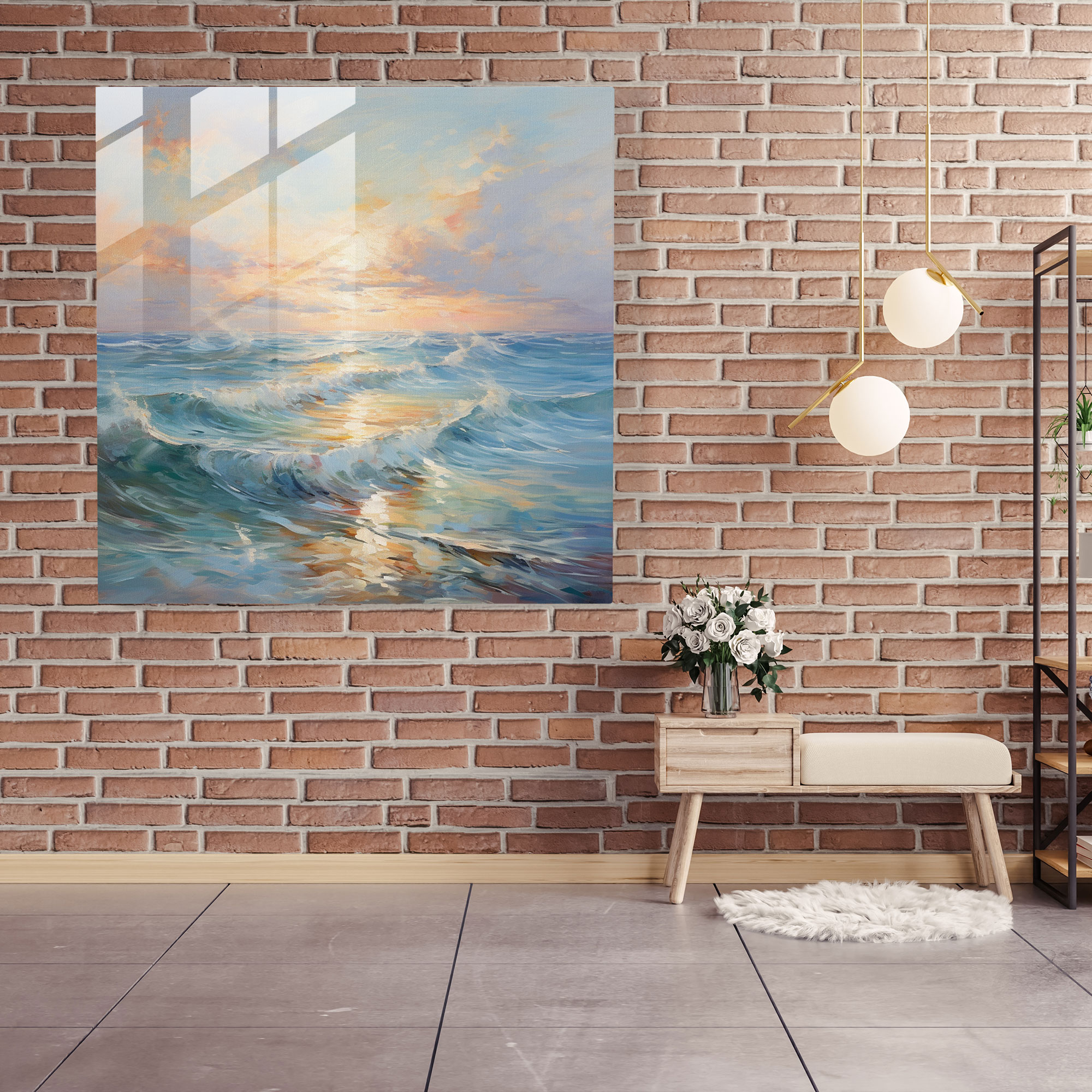 Deniz Manzaralı İzlenimci Cam Tablo - Deniz Manzarası Duvar Dekorasyonu Işık Oyunu Modern Sanat
