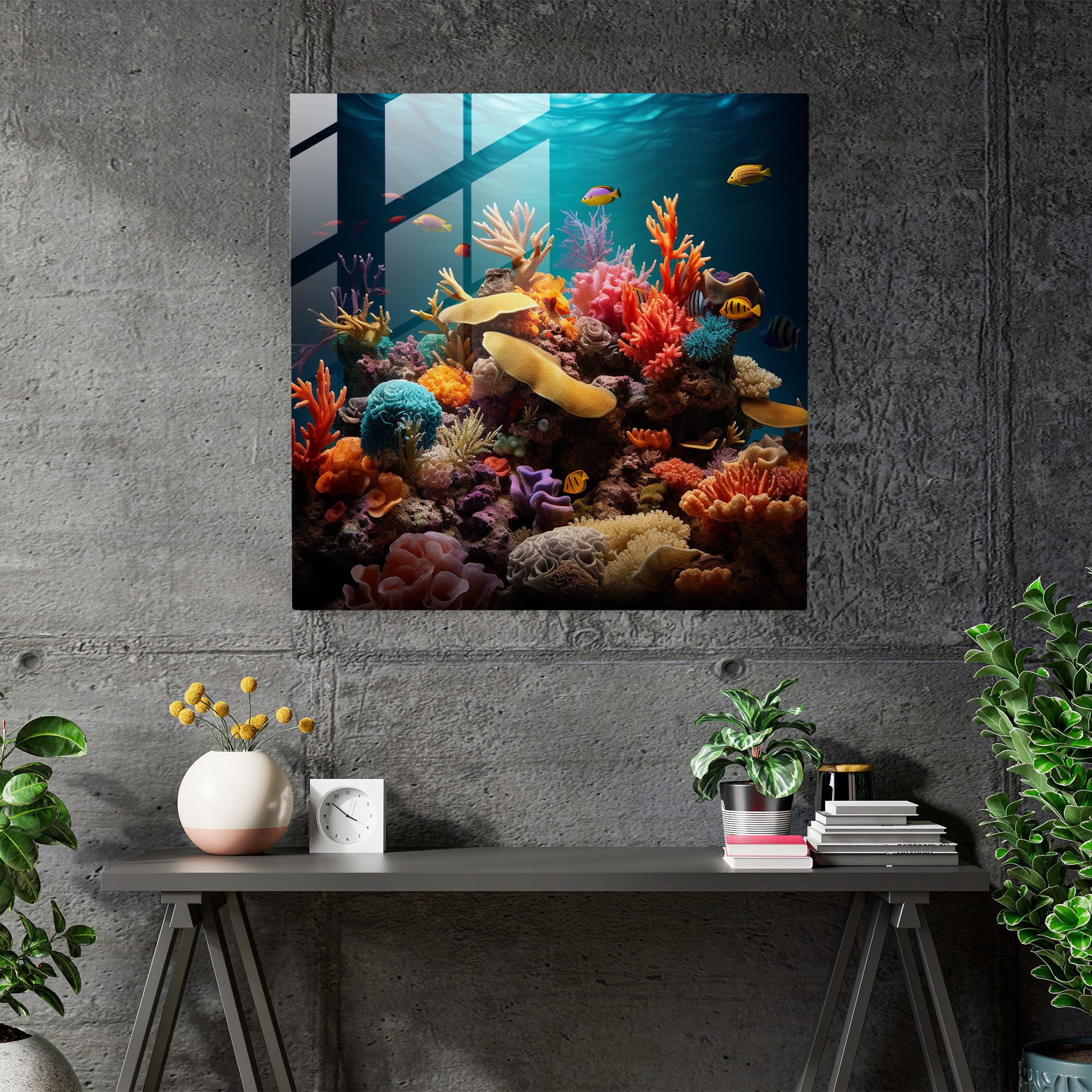 Deniz Manzaralı Mercan Resimli Cam Tablo - Deniz Manzarası Ev Dekorasyonu Modern Sanat Fotoğraf