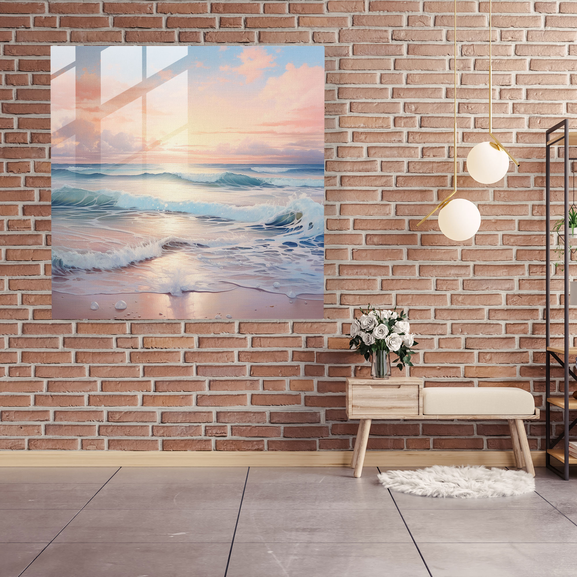Deniz Manzaralı Pastel Cam Tablo - Deniz Manzarası Cam Duvar Sanatı Cam Tablo
