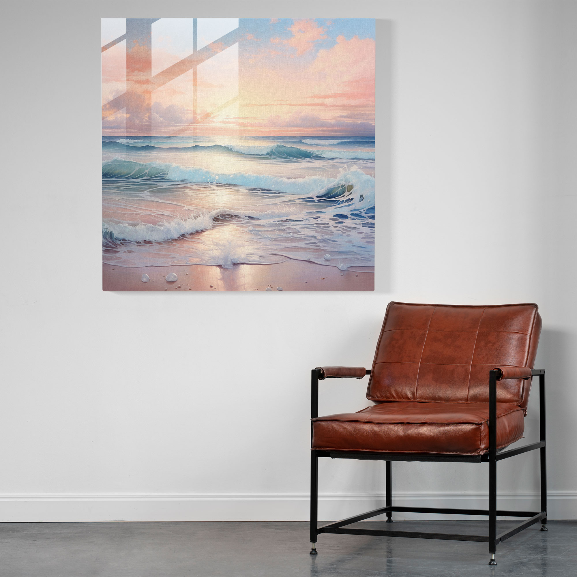 Deniz Manzaralı Pastel Cam Tablo - Deniz Manzarası Cam Duvar Sanatı Cam Tablo