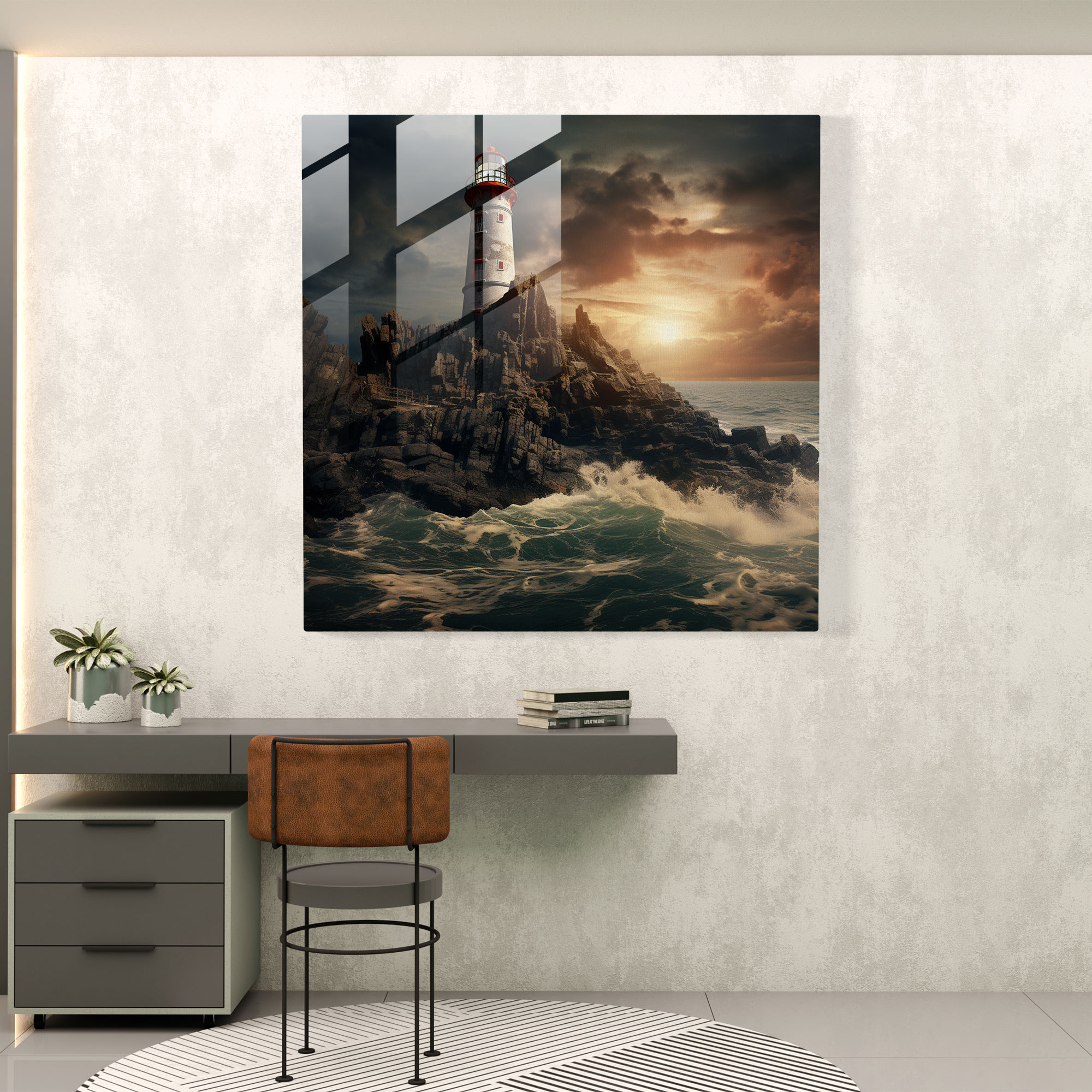 Seascape Glass Print - Realistic Photograph Of Lighthouse On Rocky Cliff - Seascape, Modern Art, Glass Art, Glass Wall Art