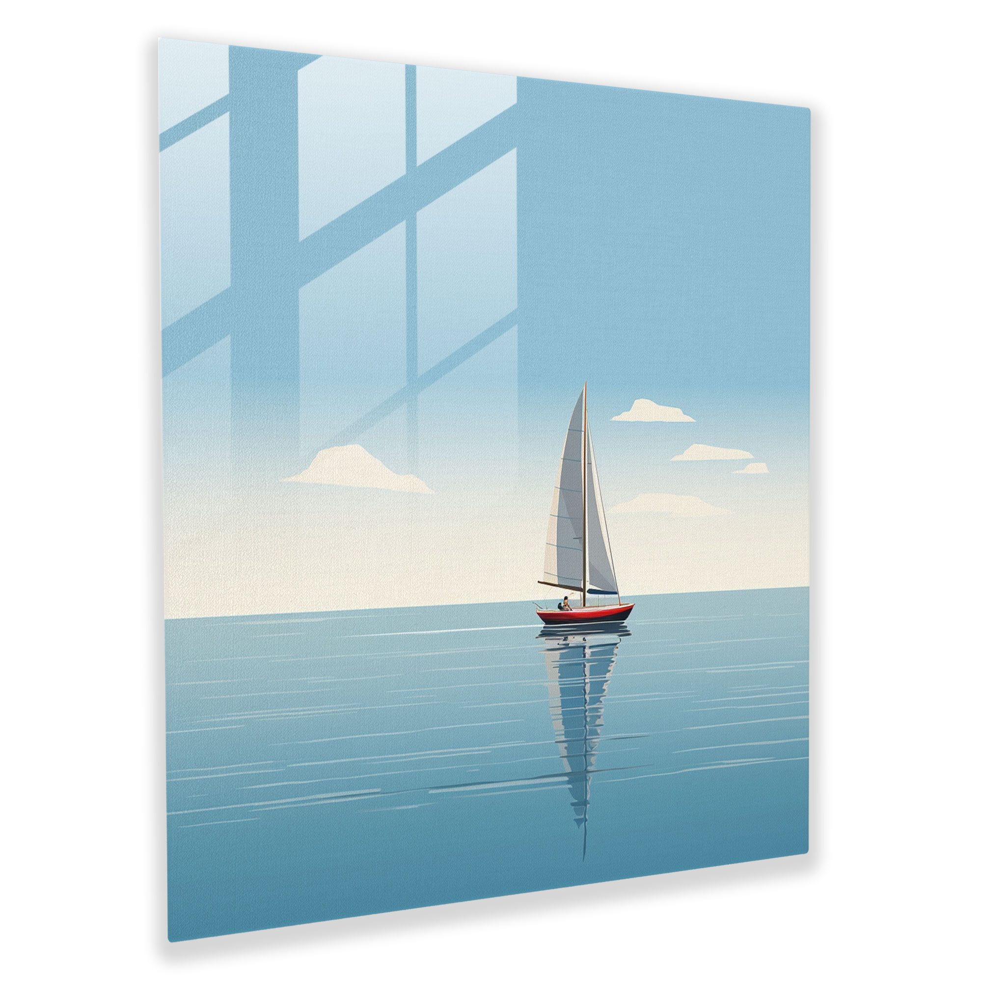 Seascape Glass Print - Minimalistic Sailboat Illustration - Seascape, Solitary Sailboat, Glass Print, Modern Art