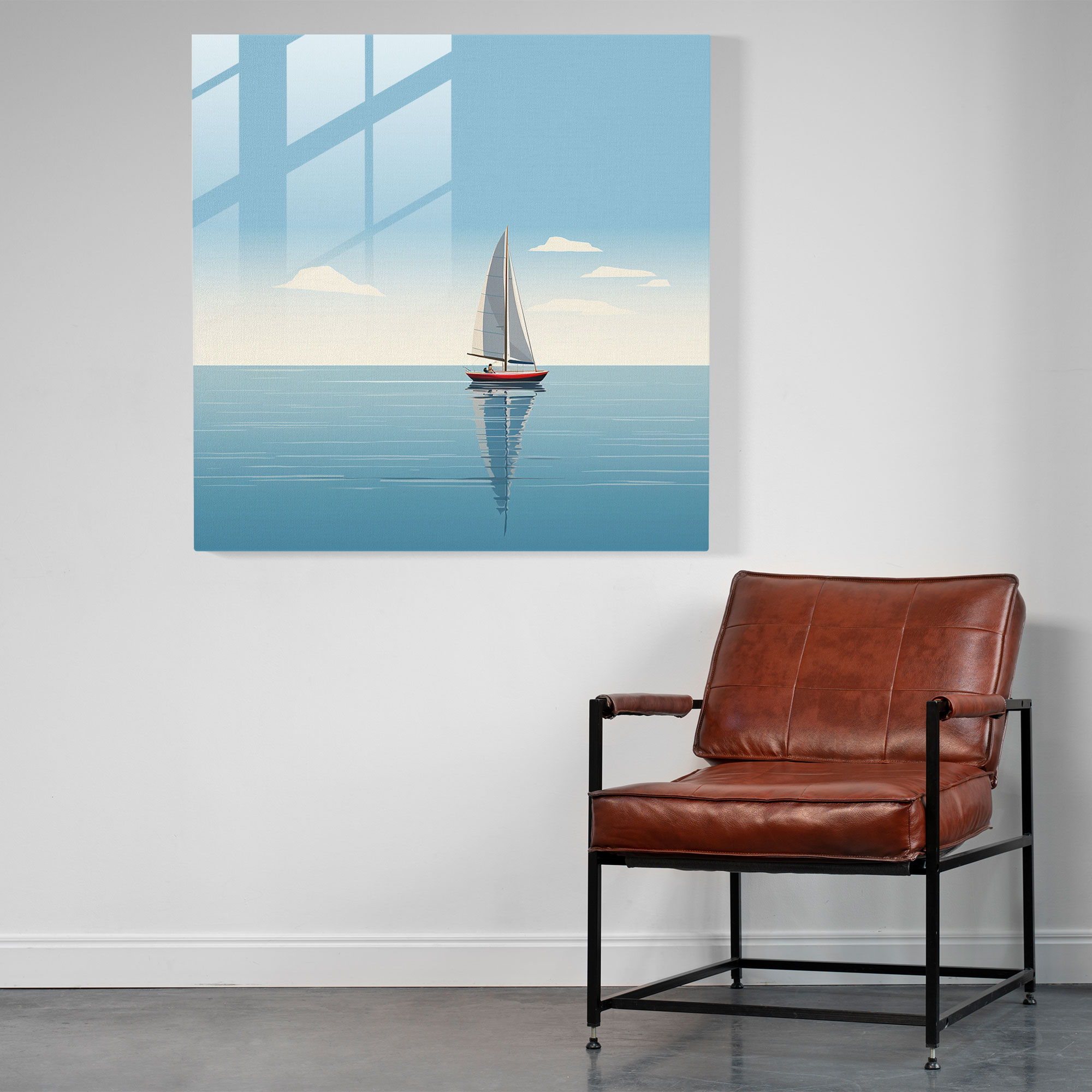 Seascape Glass Print - Minimalistic Sailboat Illustration - Seascape, Solitary Sailboat, Glass Print, Modern Art