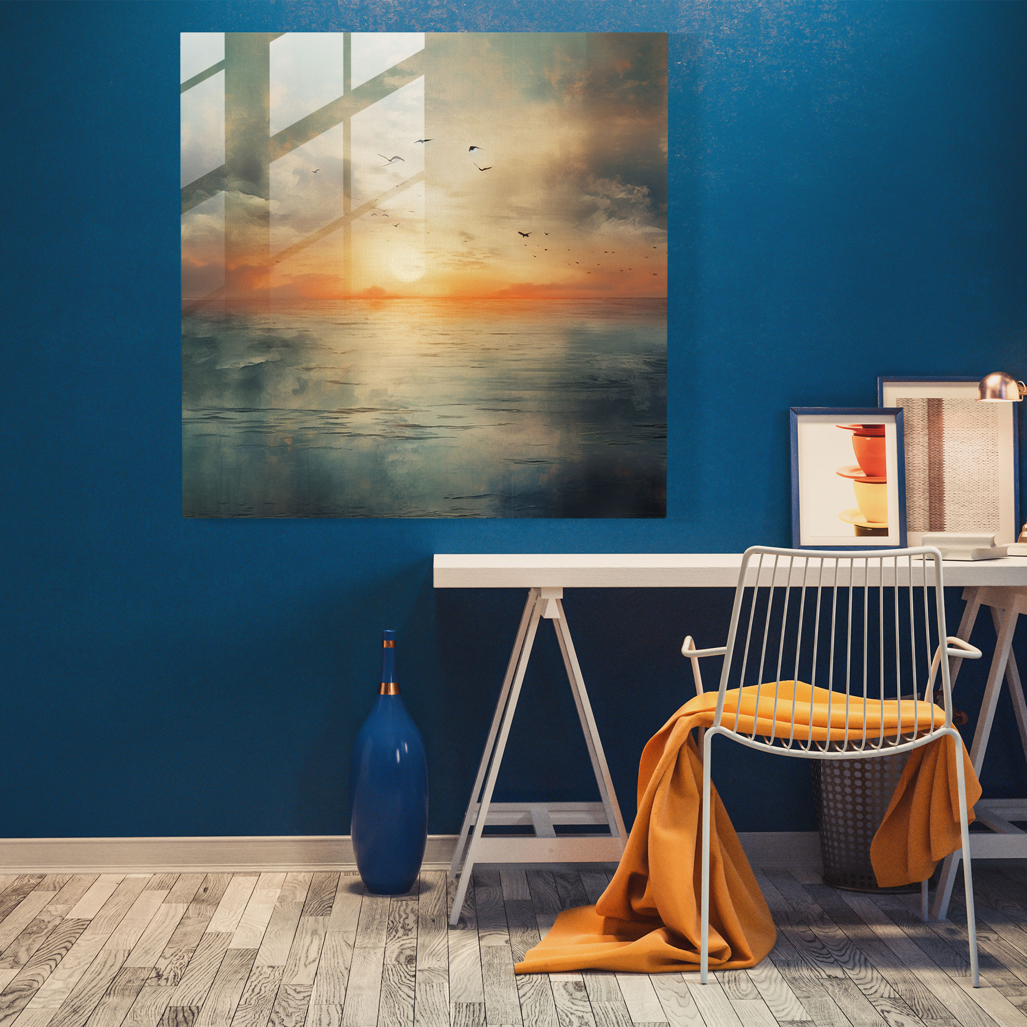 Seascape Glass Print - Contemporary Mixed Media Artwork - Seascape, Serene Seascape, Glass Print, Glass Wall Art