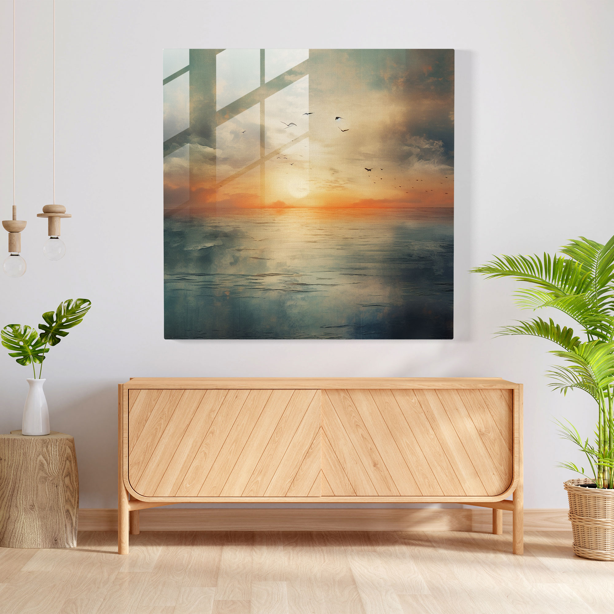 Seascape Glass Print - Contemporary Mixed Media Artwork - Seascape, Serene Seascape, Glass Print, Glass Wall Art