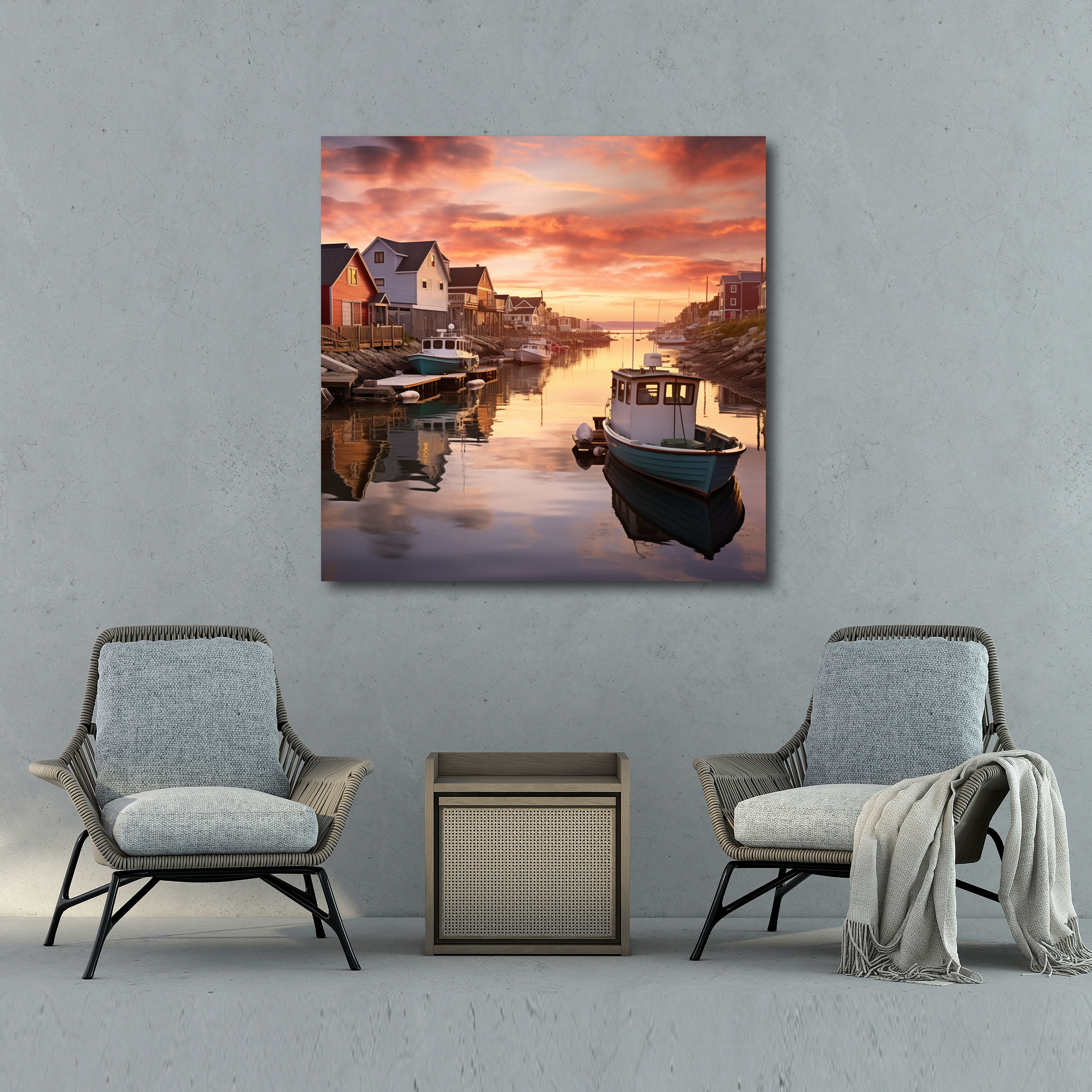 Coastal Village Sunrise Canvas Print - Seascape, Canvas Wall Art, Peaceful Photography, Canvas