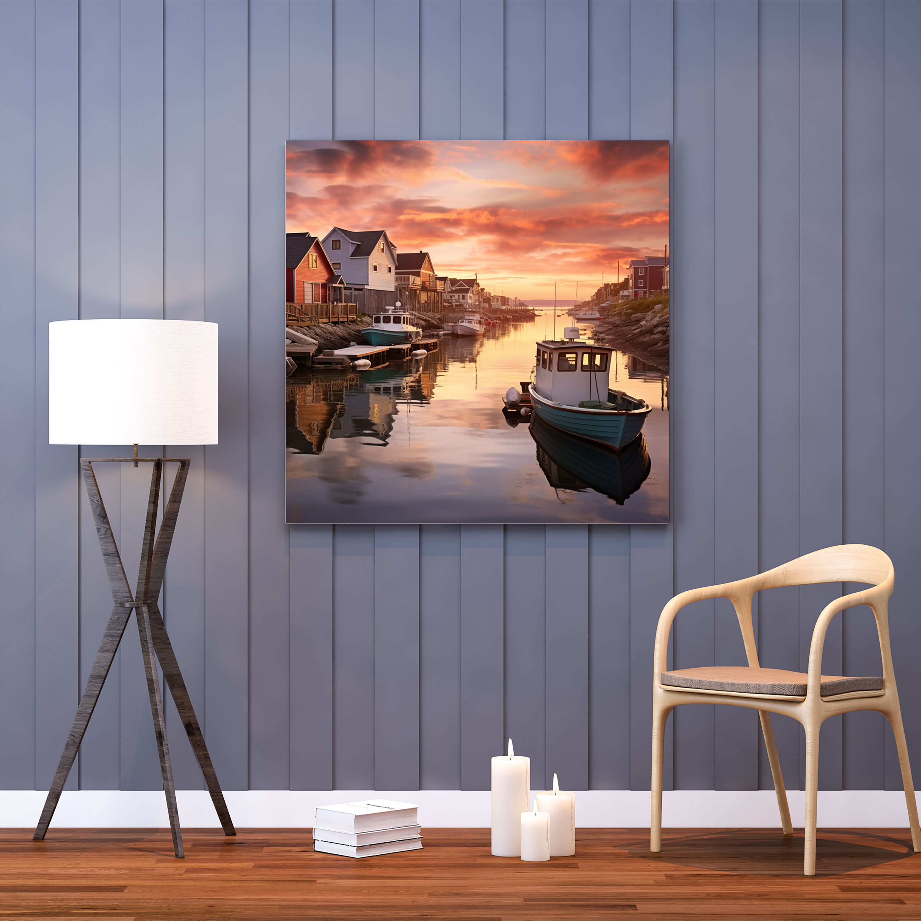 Coastal Village Sunrise Canvas Print - Seascape, Canvas Wall Art, Peaceful Photography, Canvas