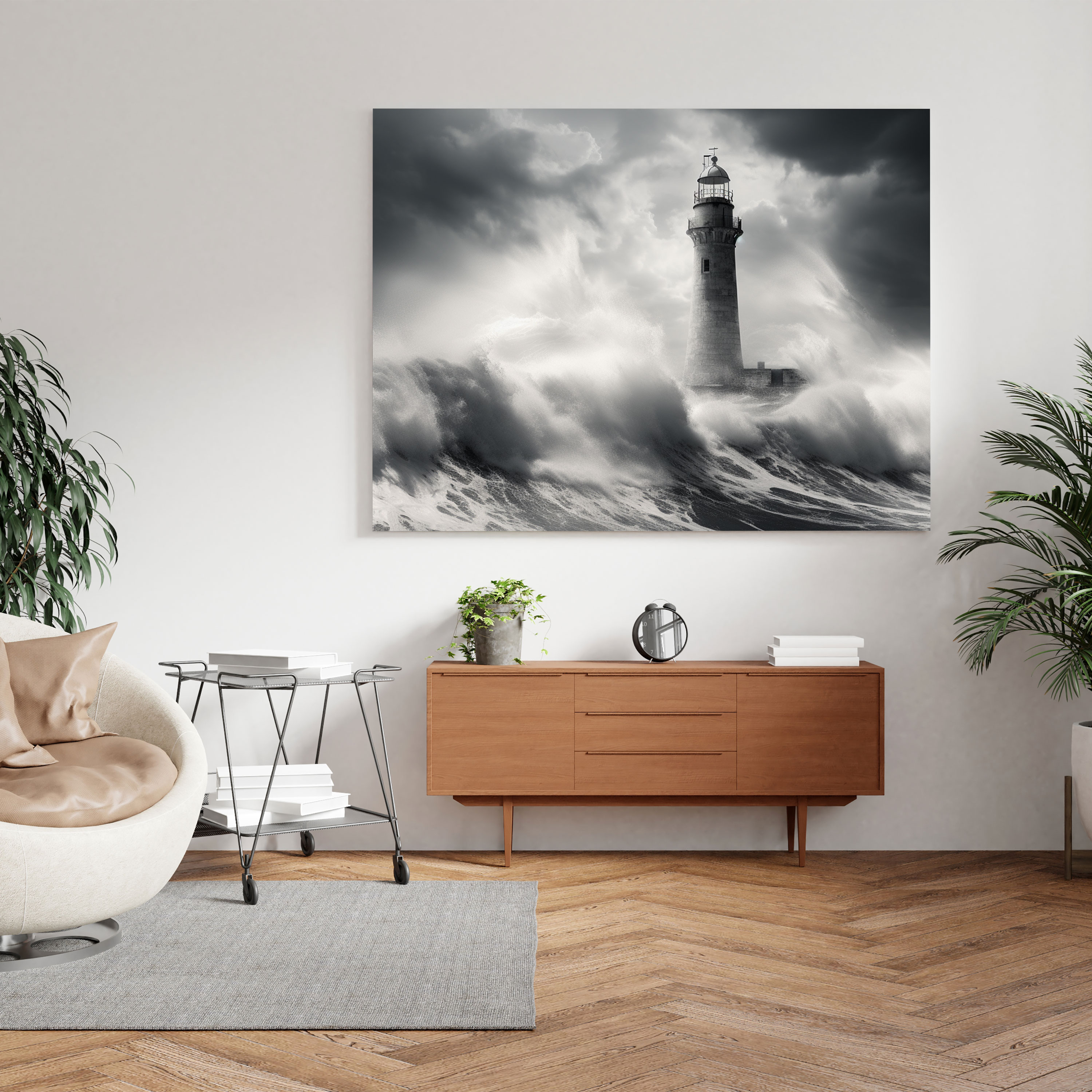 Powerful Lighthouse Seascape Canvas Print - Seascape, Home Decoration, Canvas Wall Art, Wall Decoration