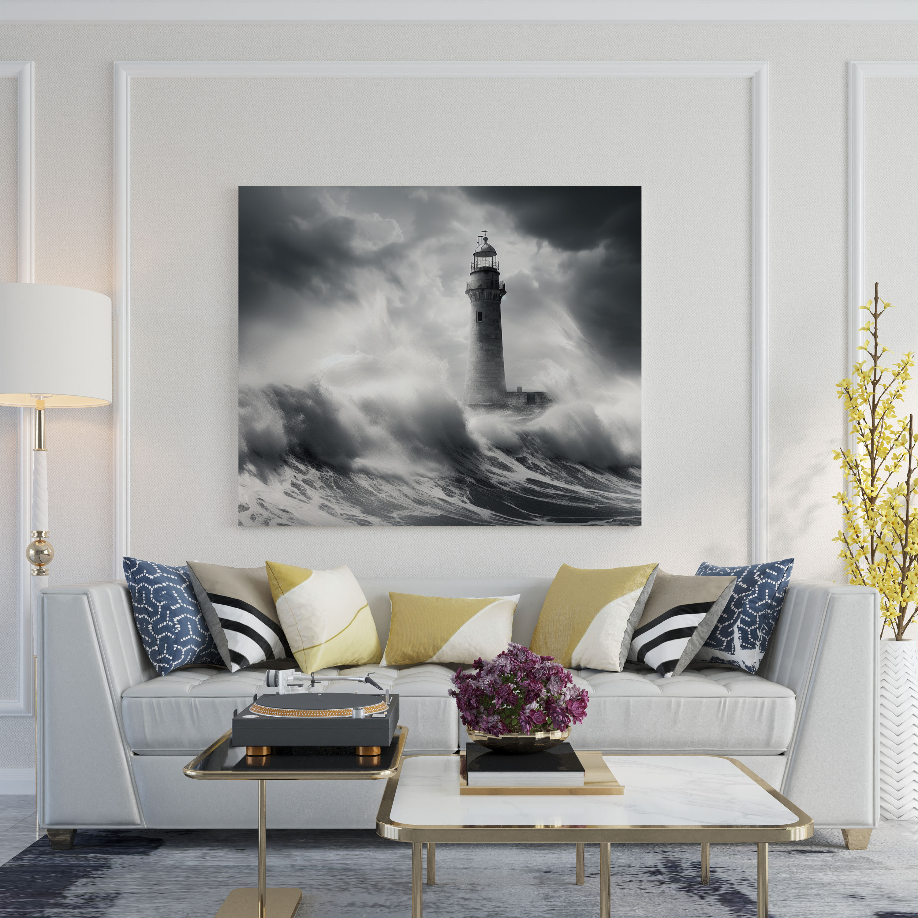 Powerful Lighthouse Seascape Canvas Print - Seascape, Home Decoration, Canvas Wall Art, Wall Decoration