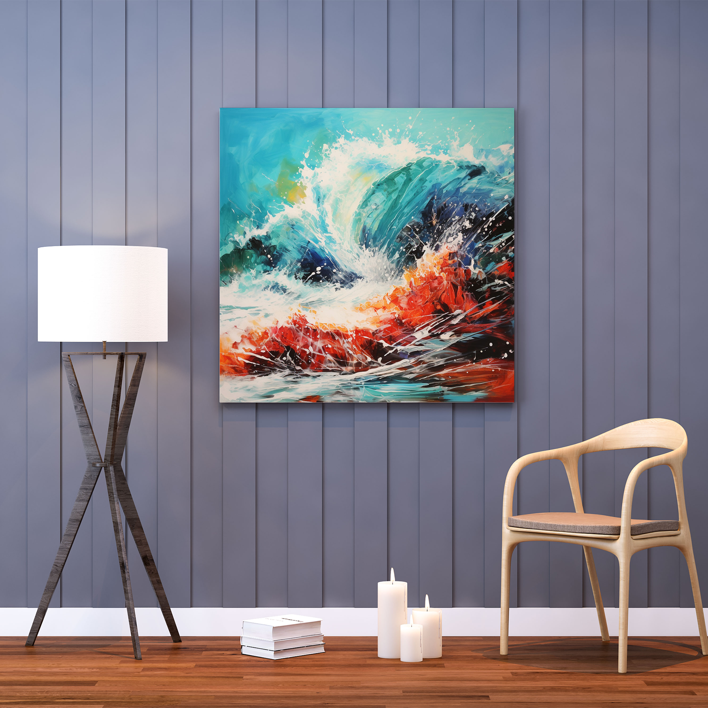 Seascape Canvas Print - Seascape, Rocks, Textured Brushstrokes, Acrylic Painting