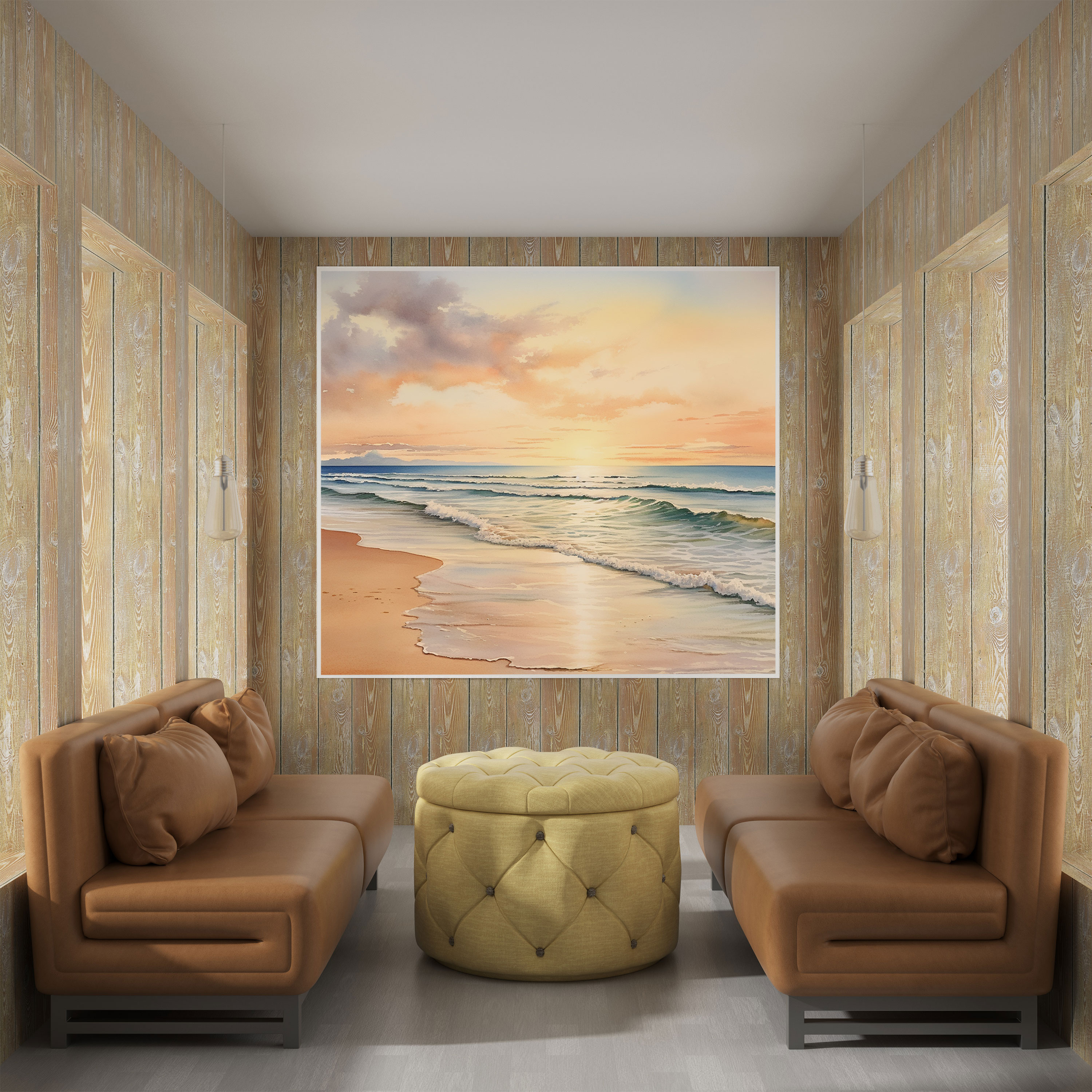 Seascape Wall Art - Watercolor Sunset Beach - Seascape, Canvas Wall Art, Seascape Home Decoration, Home Decoration
