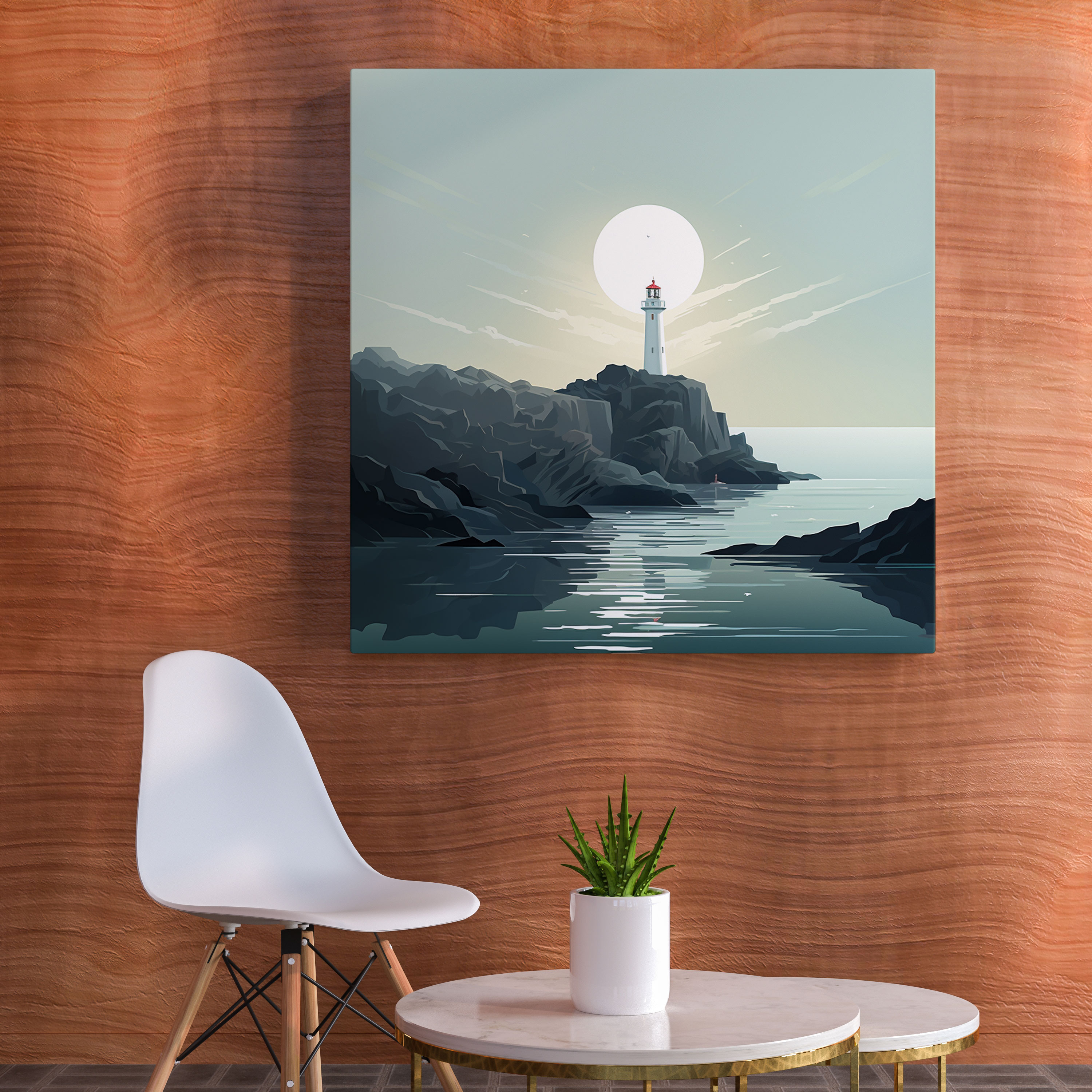 Seascape Canvas Print - Minimalist Lighthouse - Seascape, Canvas, Wall Art, Wall Decoration