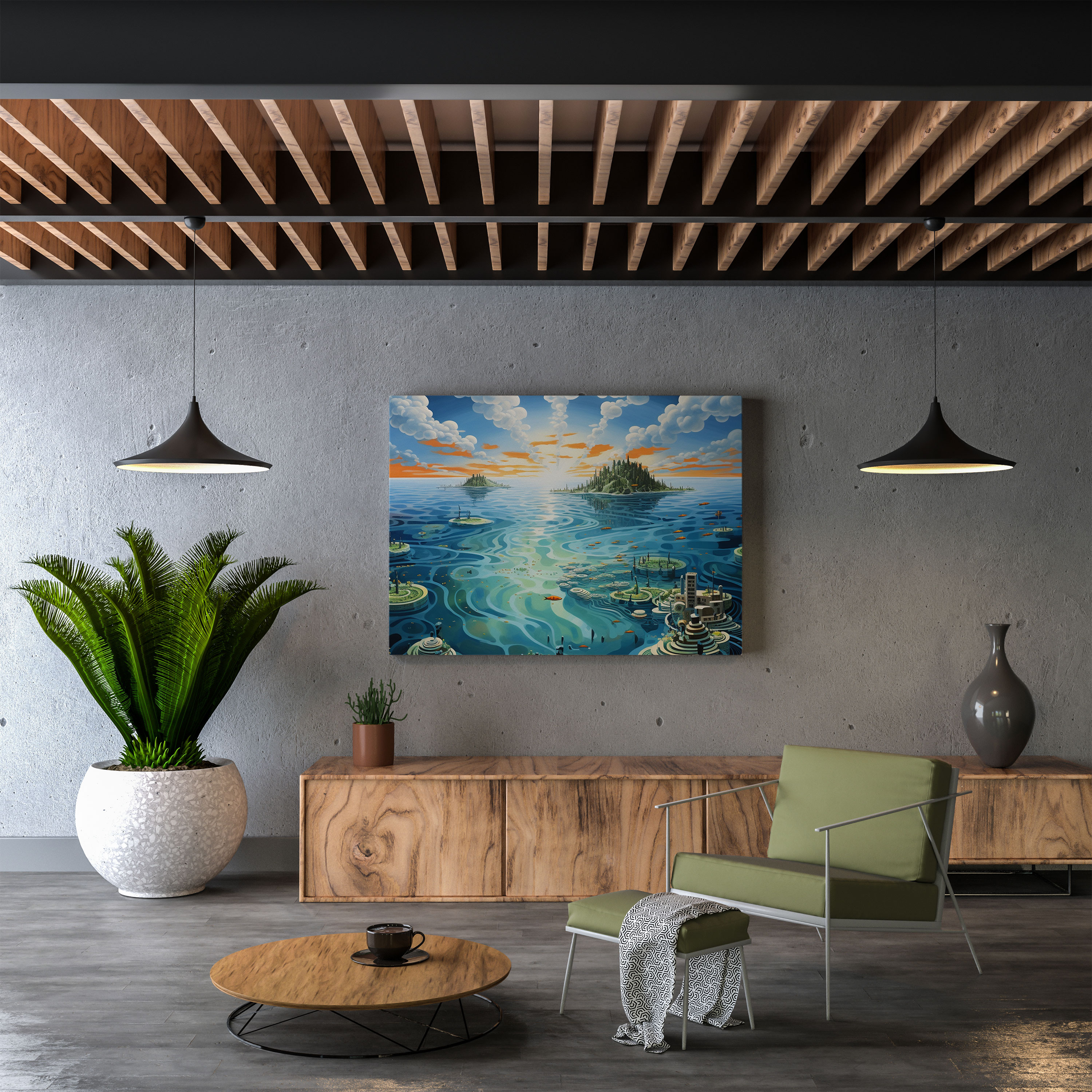 Seascape Canvas Print - Surreal Fish & Floating Islands - Seascape, Seascape Canvas Print, Canvas Print, Home Decoration