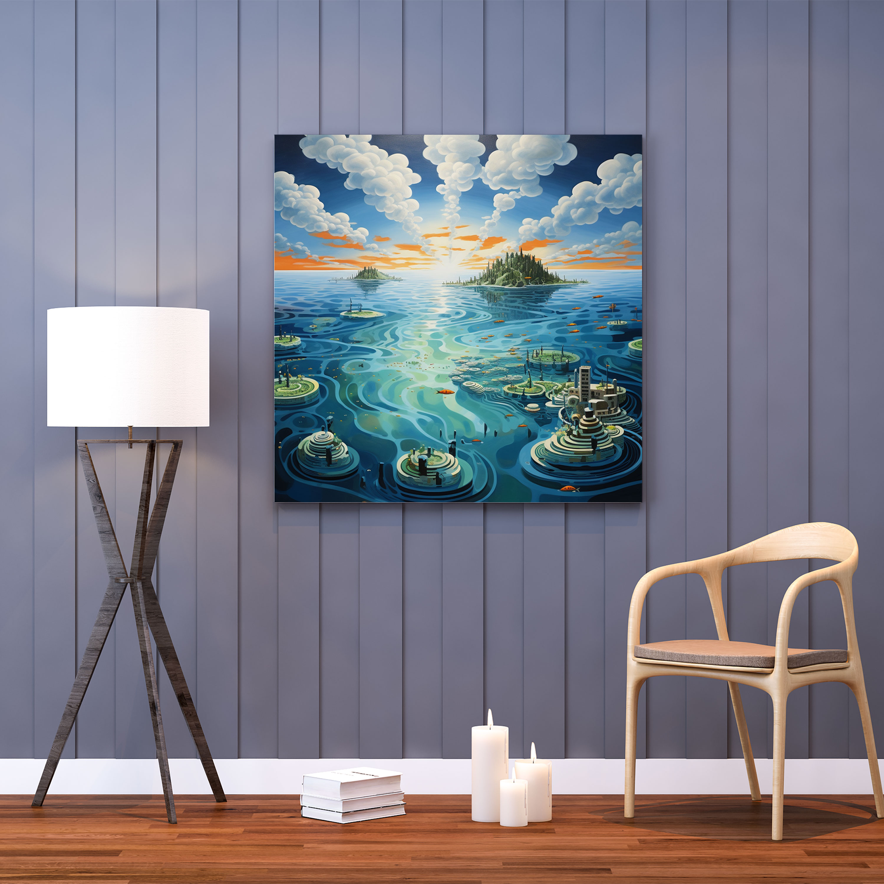 Seascape Canvas Print - Surreal Fish & Floating Islands - Seascape, Seascape Canvas Print, Canvas Print, Home Decoration