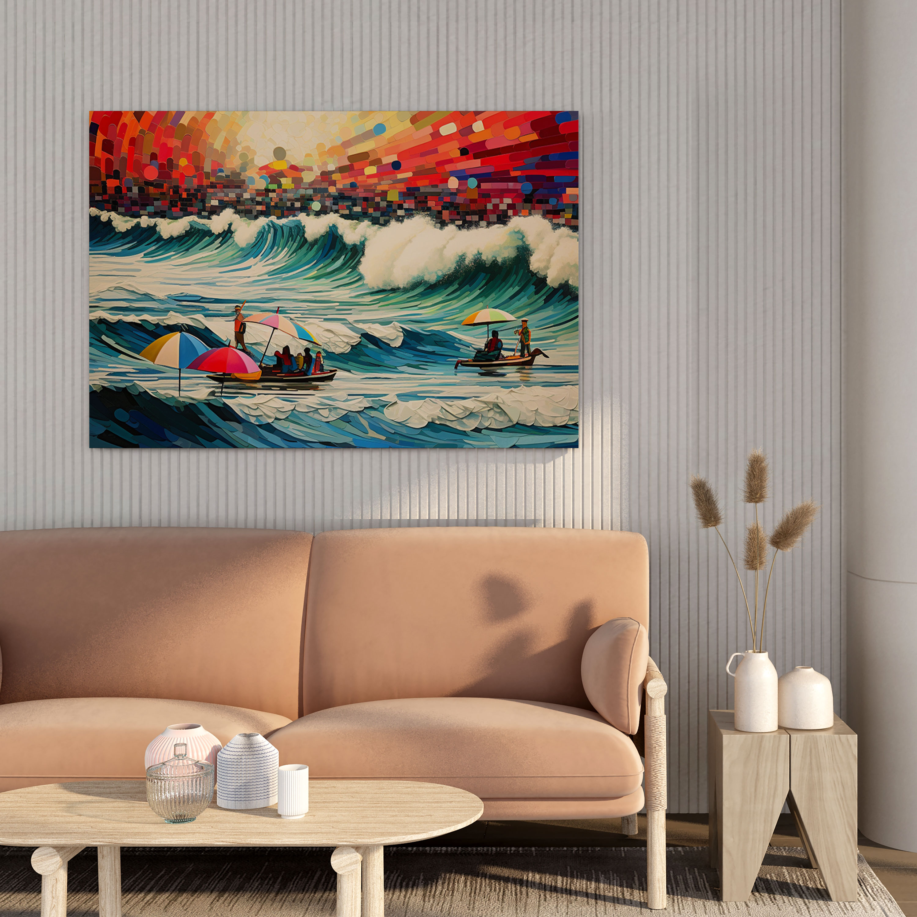 Seascape Wall Art - Modern Beach Umbrellas - Seascape, Canvas Wall Art, Seascape Canvas Print, Wall Art