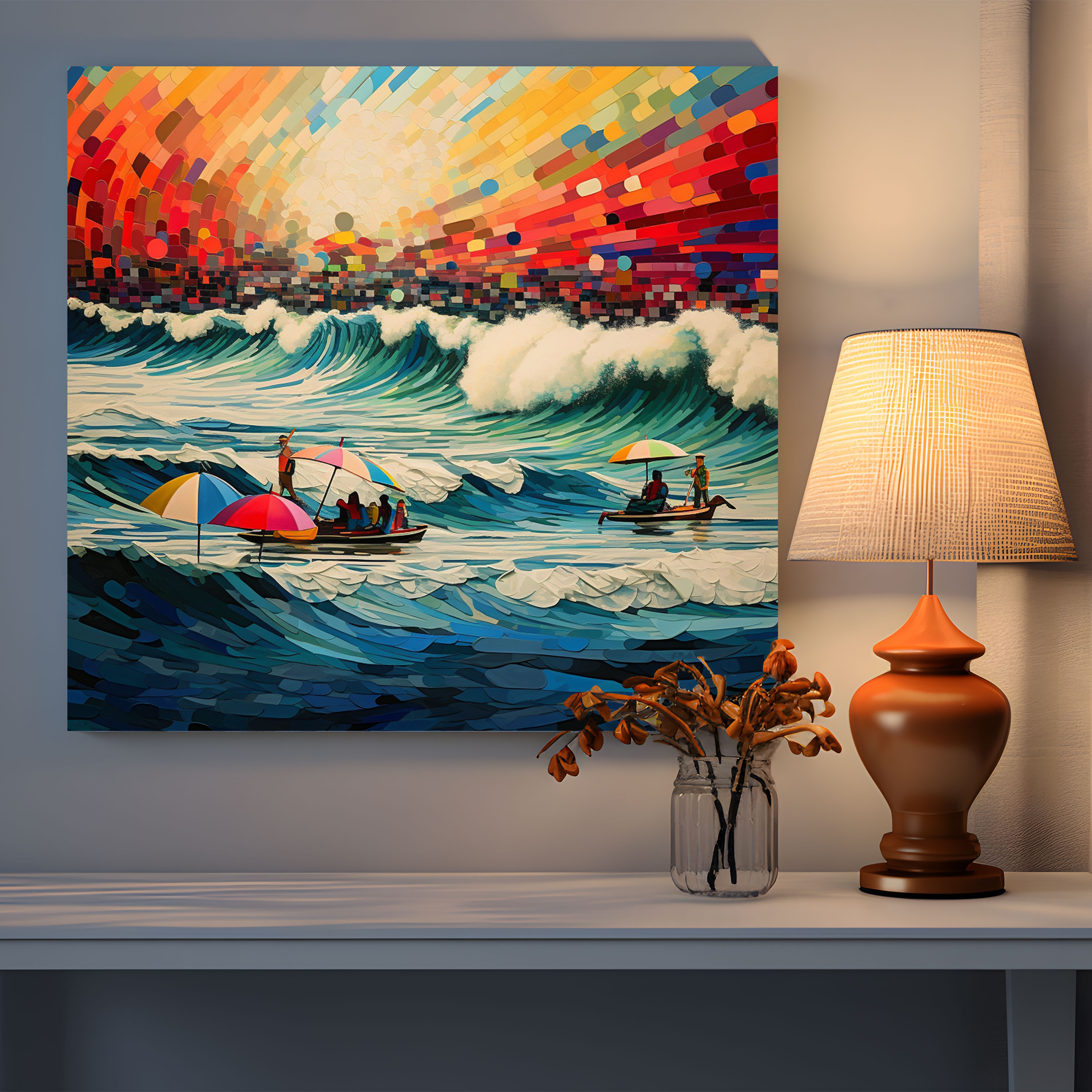 Seascape Wall Art - Modern Beach Umbrellas - Seascape, Canvas Wall Art, Seascape Canvas Print, Wall Art