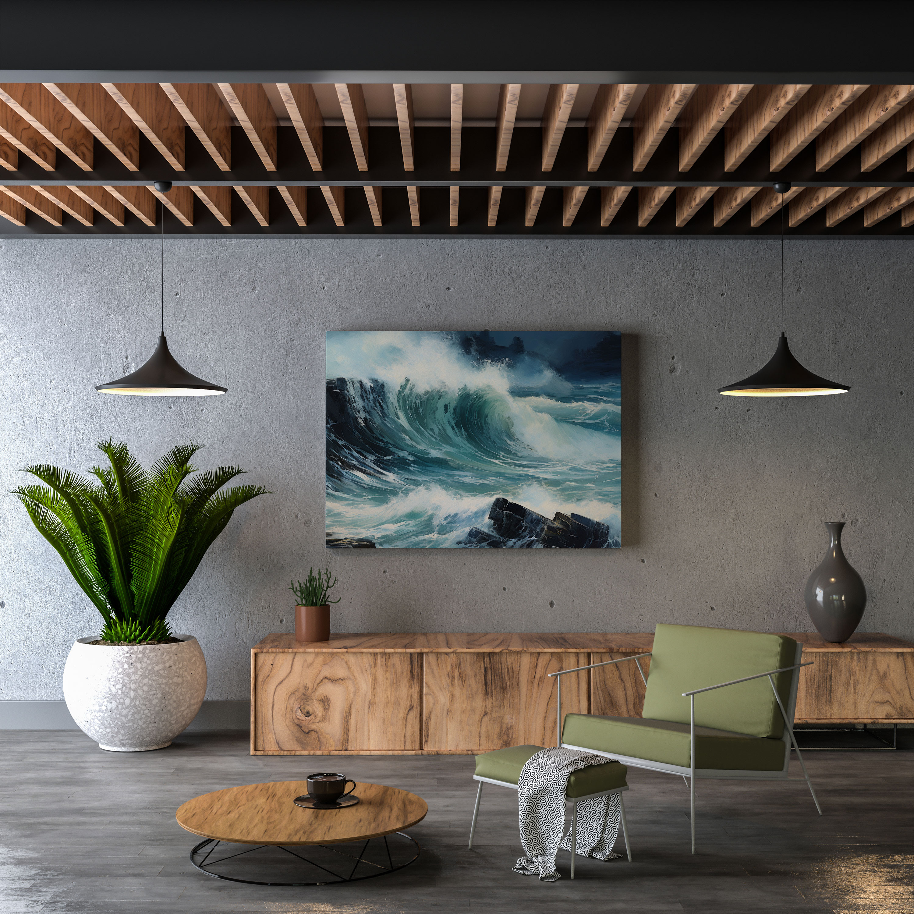 Seascape Wall Decoration - Expressionist Stormy Sea - Seascape, Canvas, Wall Decoration, Wall Art