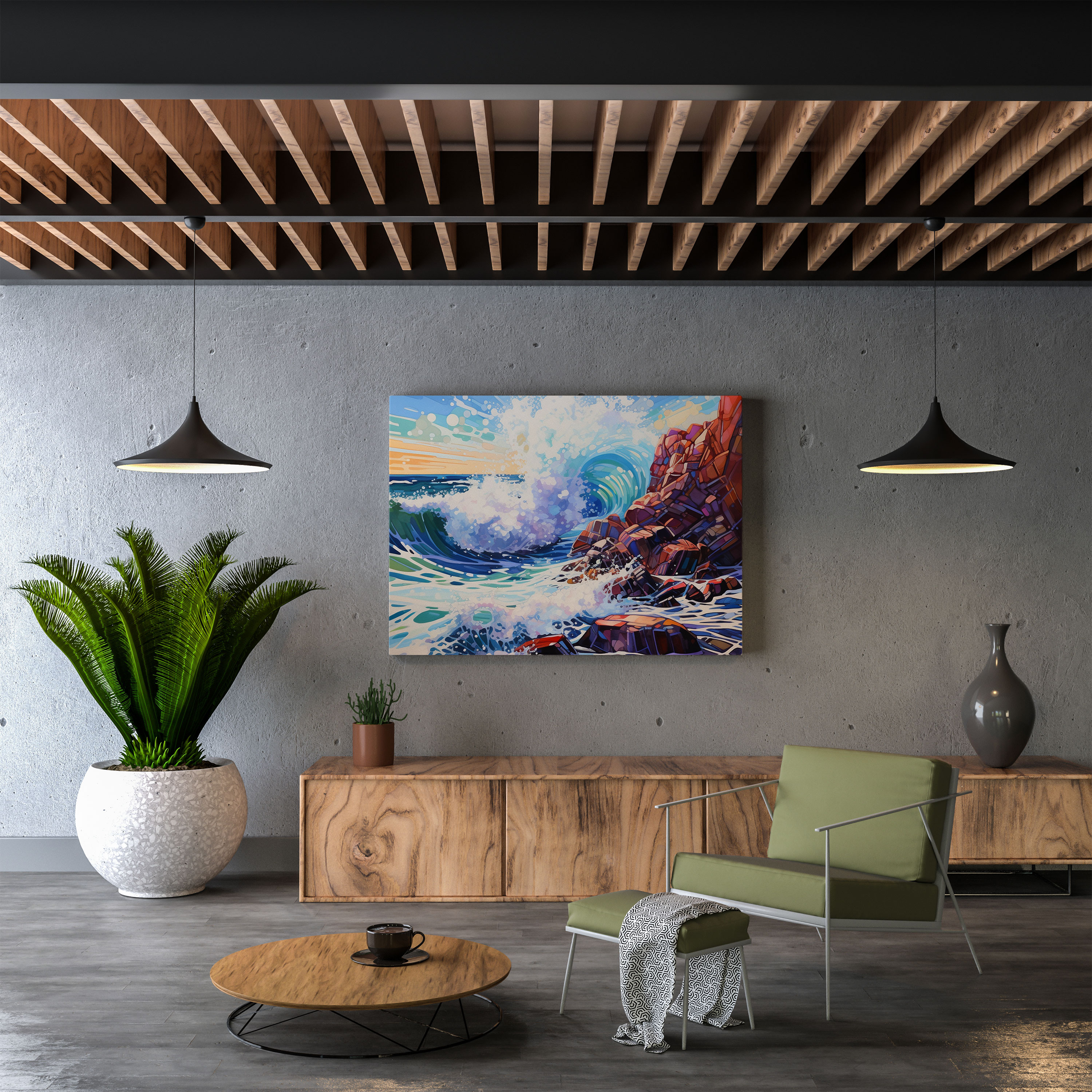 Seascape Canvas Print - Waves Crashing Against Rocks - Seascape, Home Decoration, Canvas, Canvas Wall Art