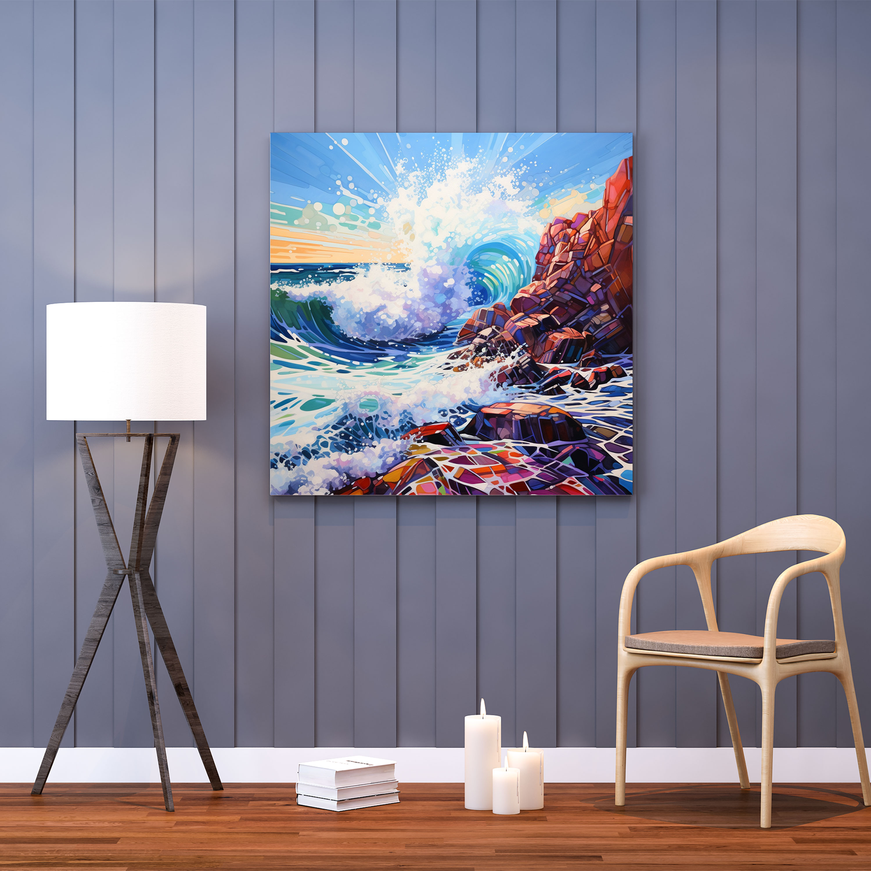 Seascape Canvas Print - Waves Crashing Against Rocks - Seascape, Home Decoration, Canvas, Canvas Wall Art