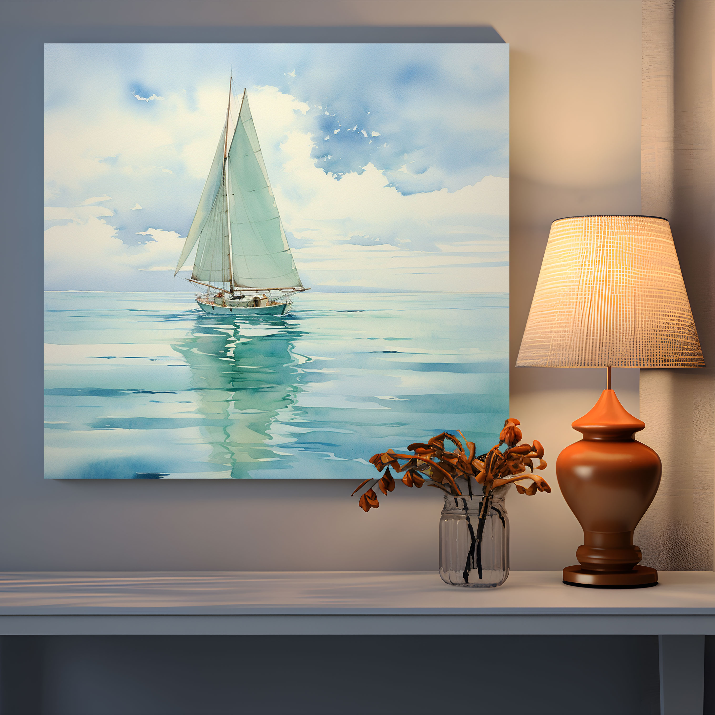 Seascape Wall Art - Peaceful Sailboat In Turquoise Waters - Seascape, Wall Decoration, Home Decoration, Canvas